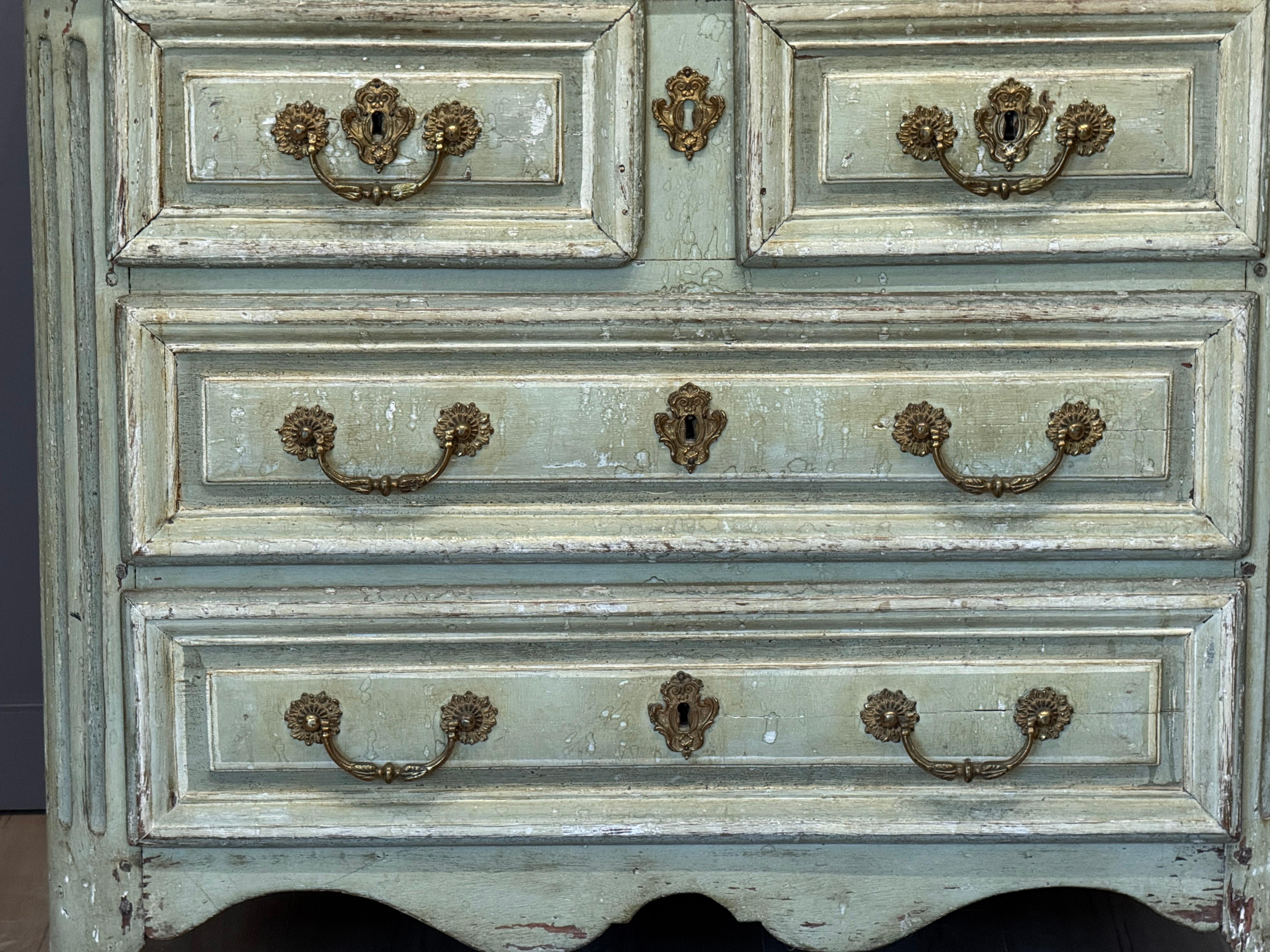 Wood Early 18th Century Louis XV Provincial Painted Commode For Sale