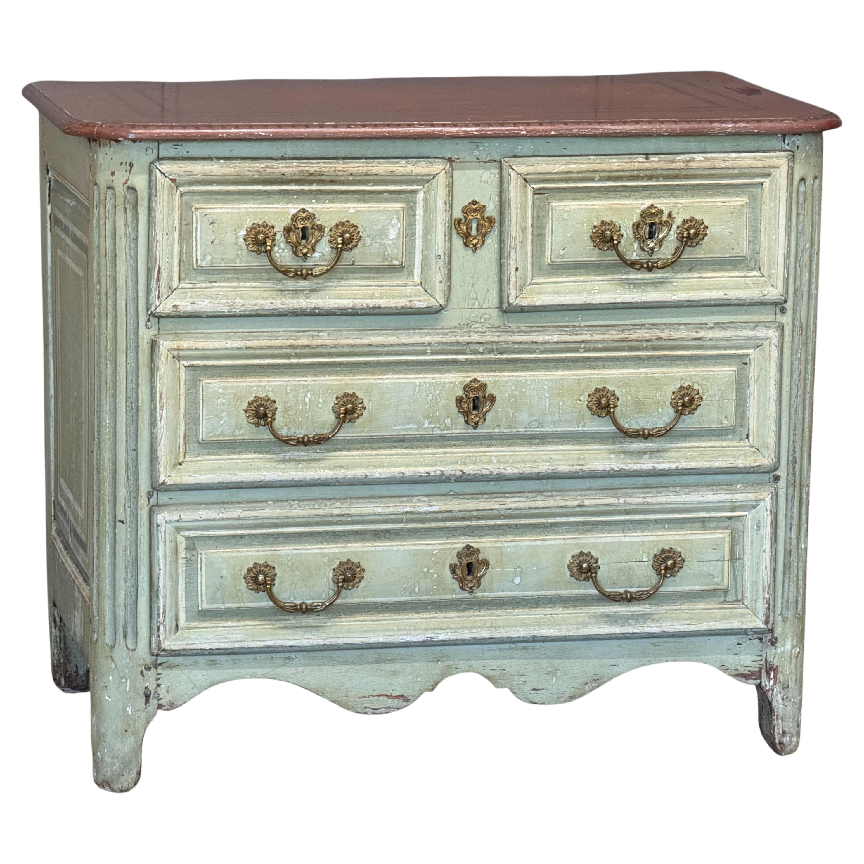 Early 18th Century Louis XV Provincial Painted Commode For Sale