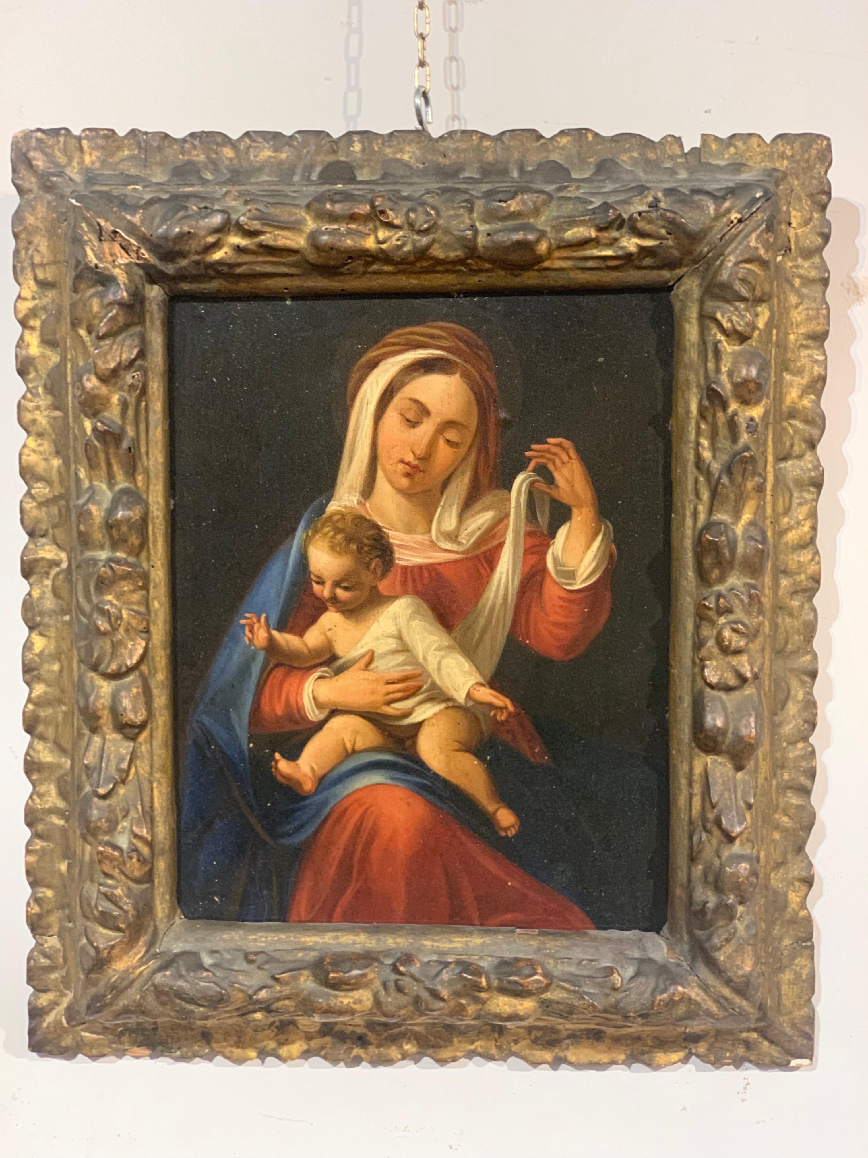 Italian Early 18th Century, Madonna and Child, Oil on Wood