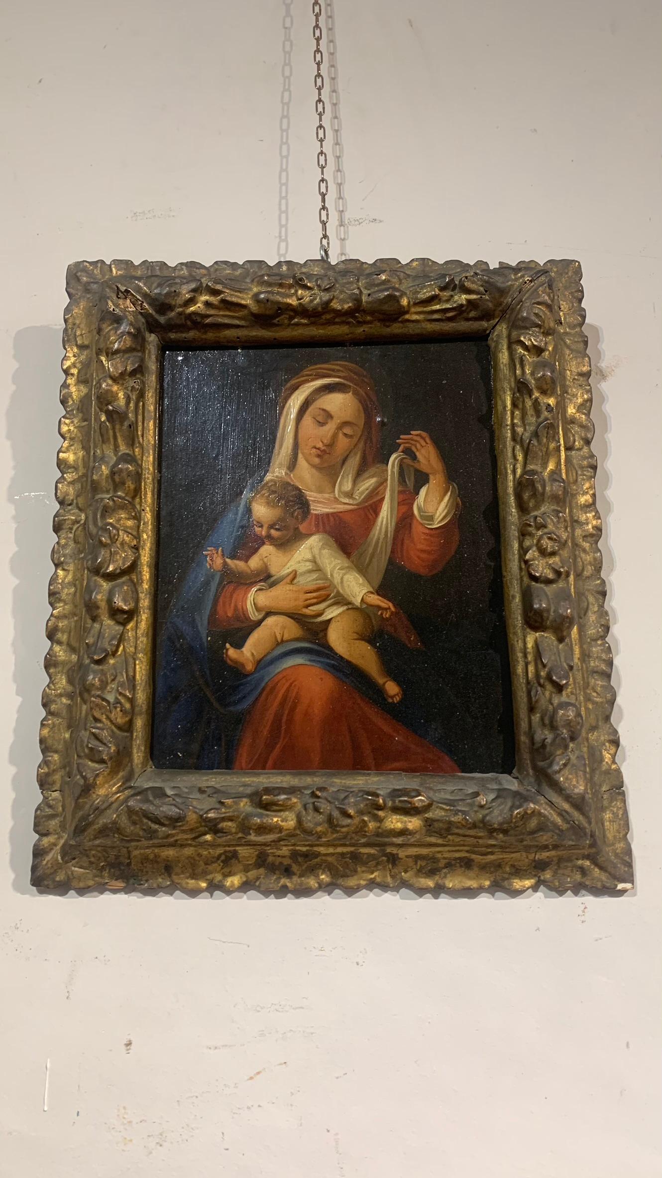 Early 18th Century, Madonna and Child, Oil on Wood In Good Condition In Firenze, FI