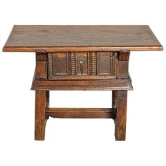 Antique Early 18th Century Oak and Chestnut Spanish Accent Table with Drawer