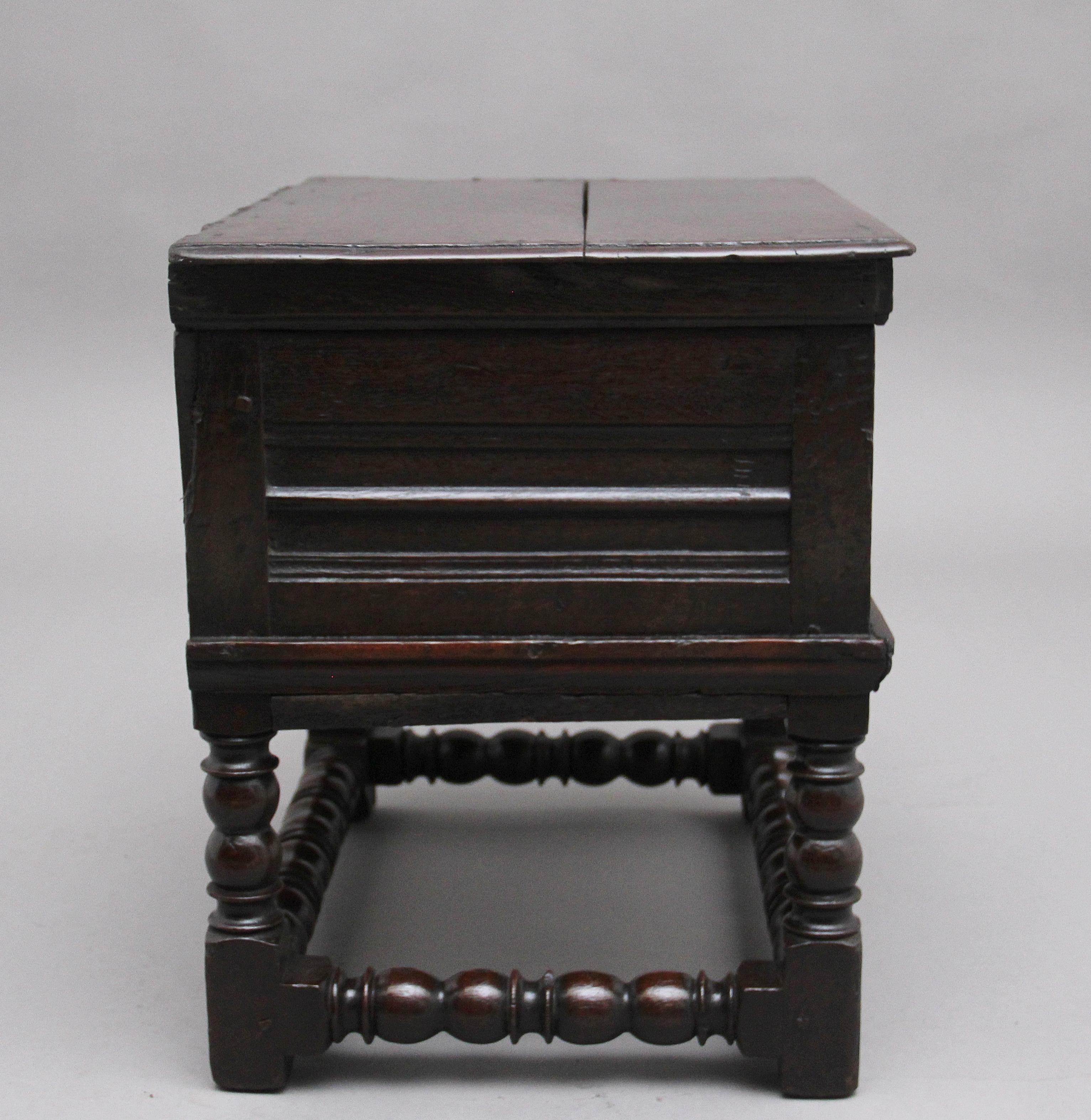 George II Early 18th Century Oak Box Stool For Sale
