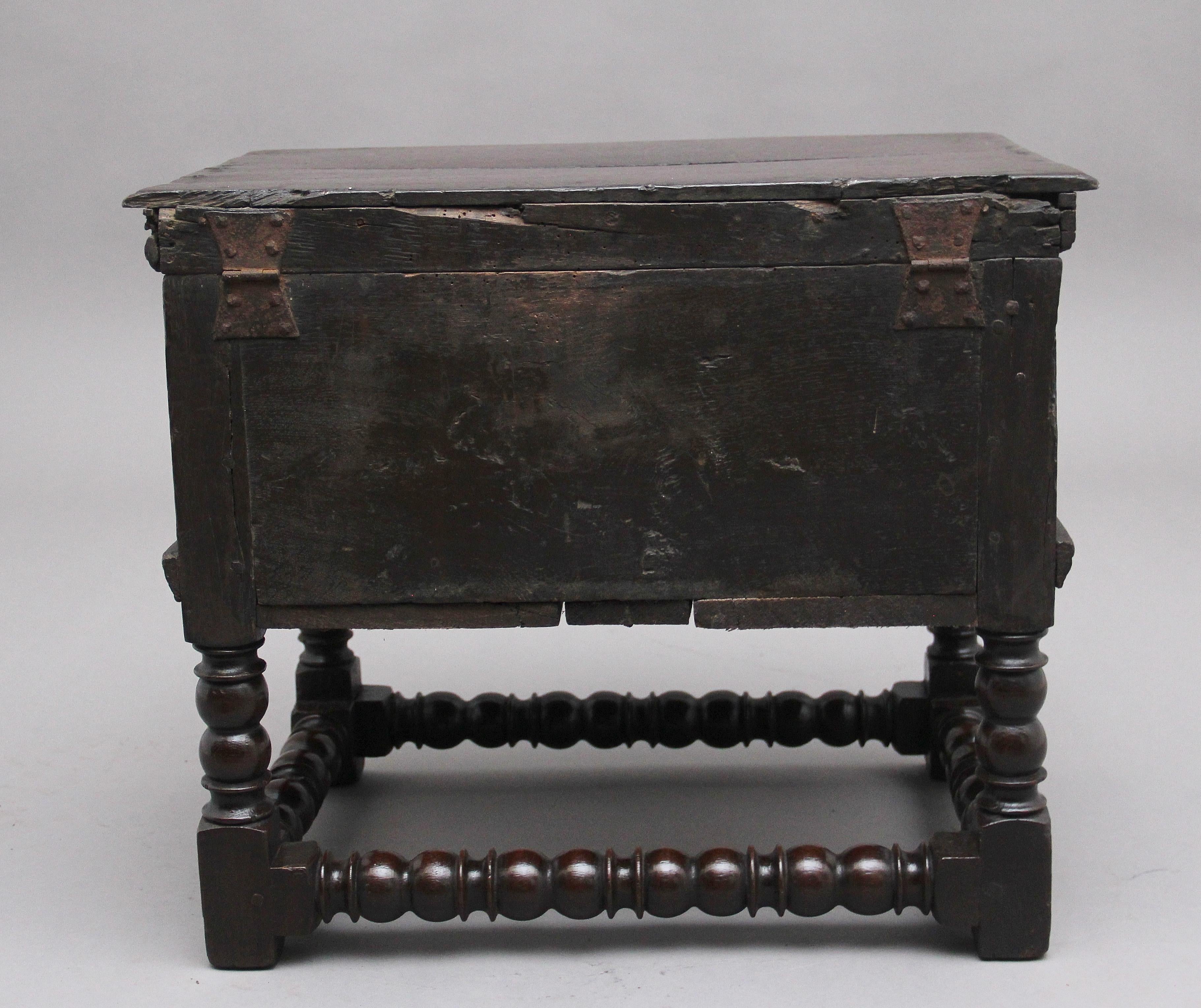 British Early 18th Century Oak Box Stool For Sale