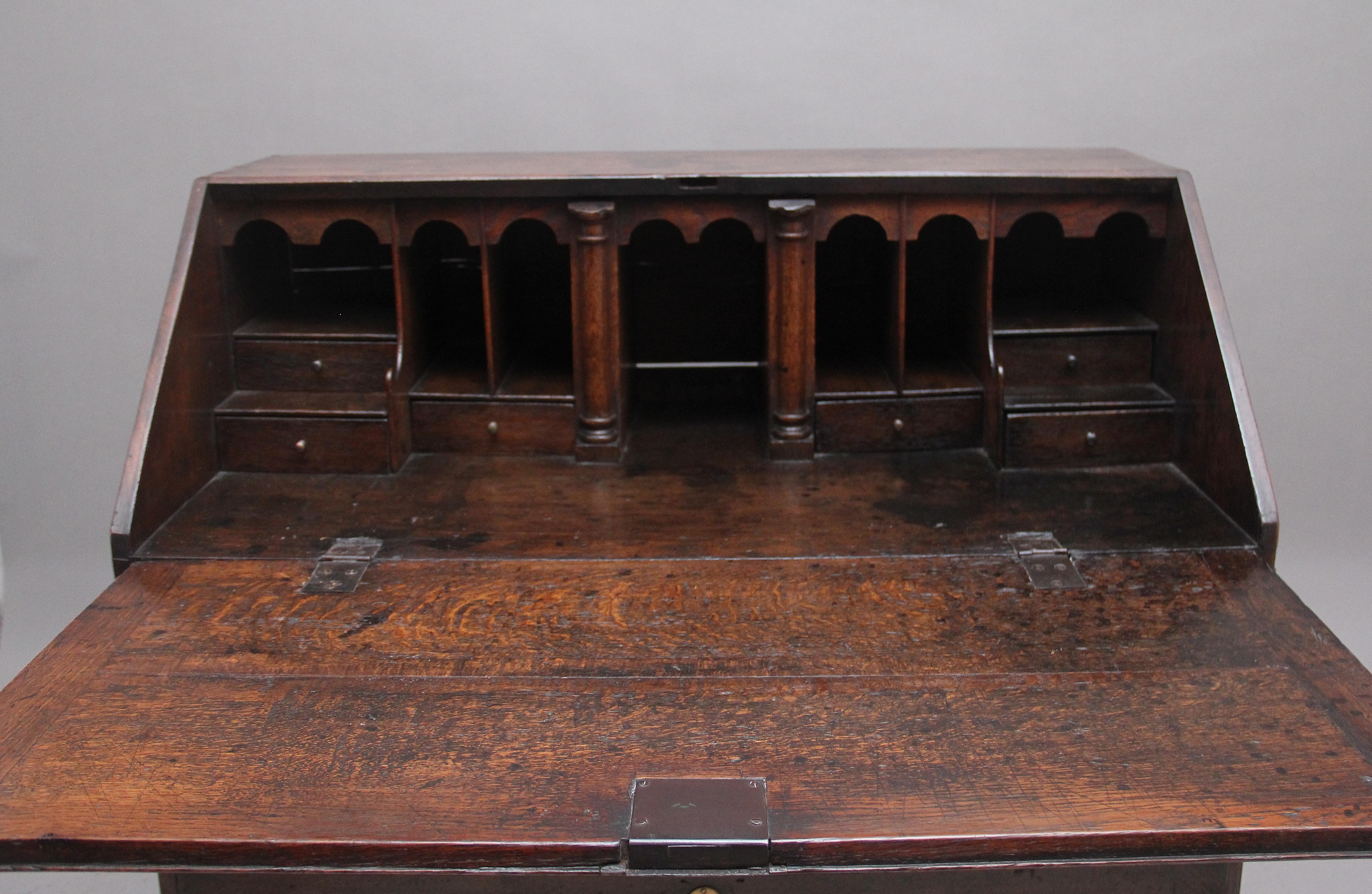 British Early 18th Century Oak Bureau For Sale