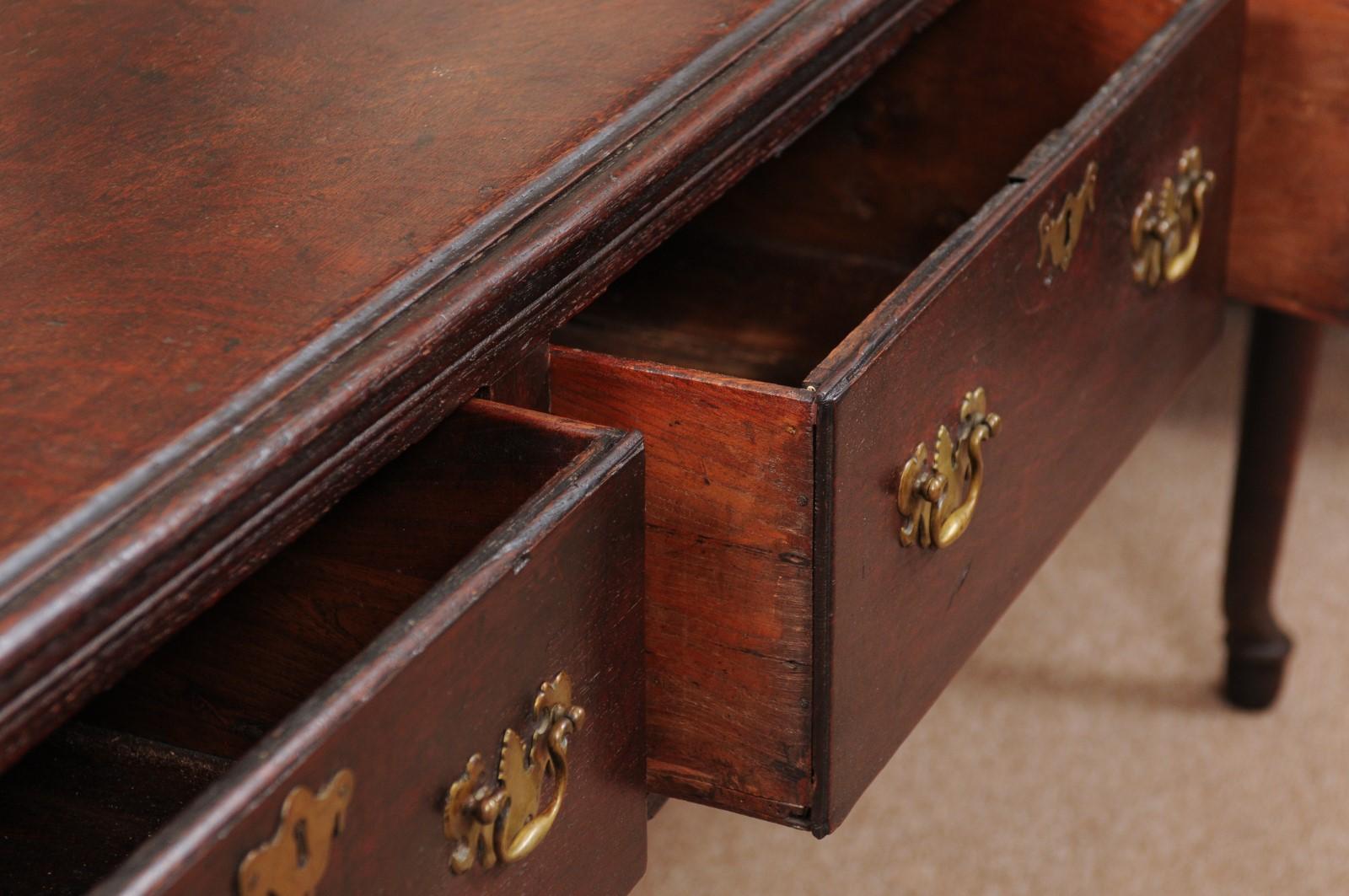 English Early 18th Century Oak Dresser Base with 3 Drawers & Pad Feet