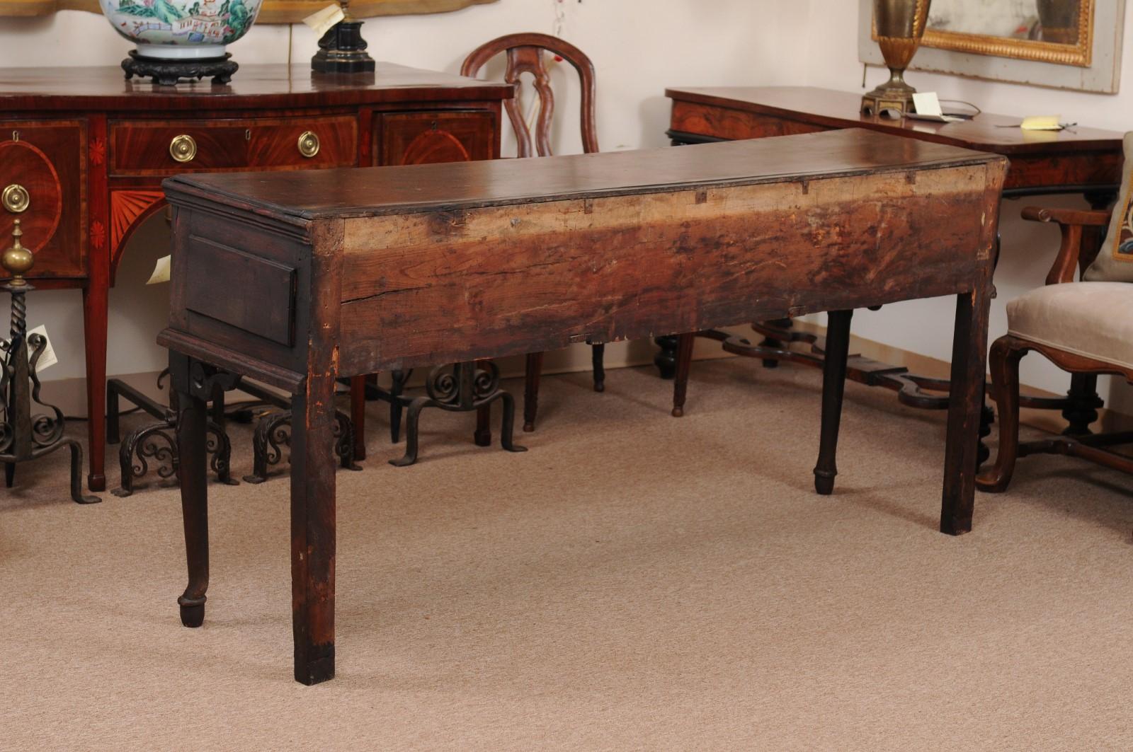 Early 18th Century Oak Dresser Base with 3 Drawers & Pad Feet 4
