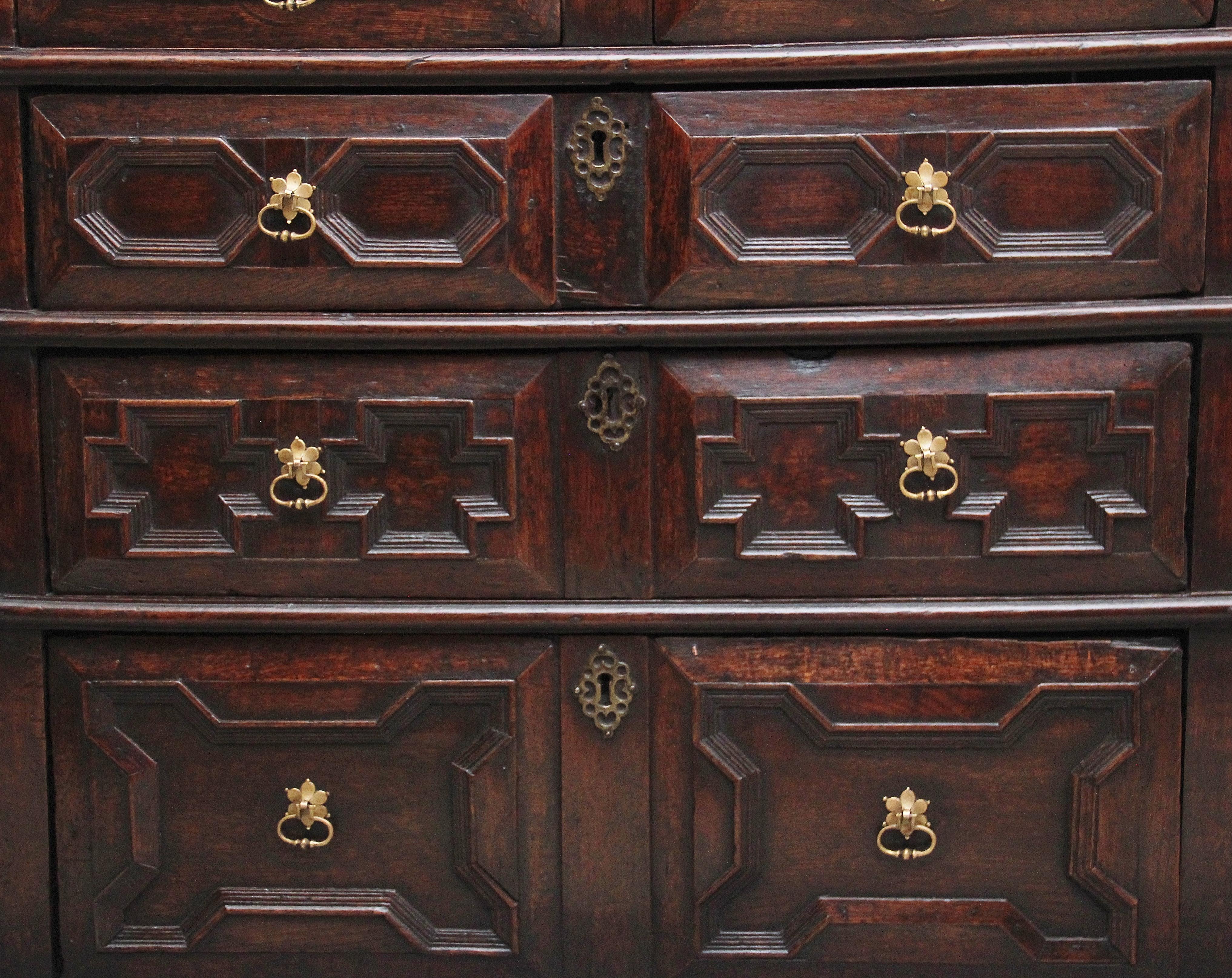 Jacobean Early 18th Century Oak Moulded Front Chest of Drawers from the Stuart Period For Sale