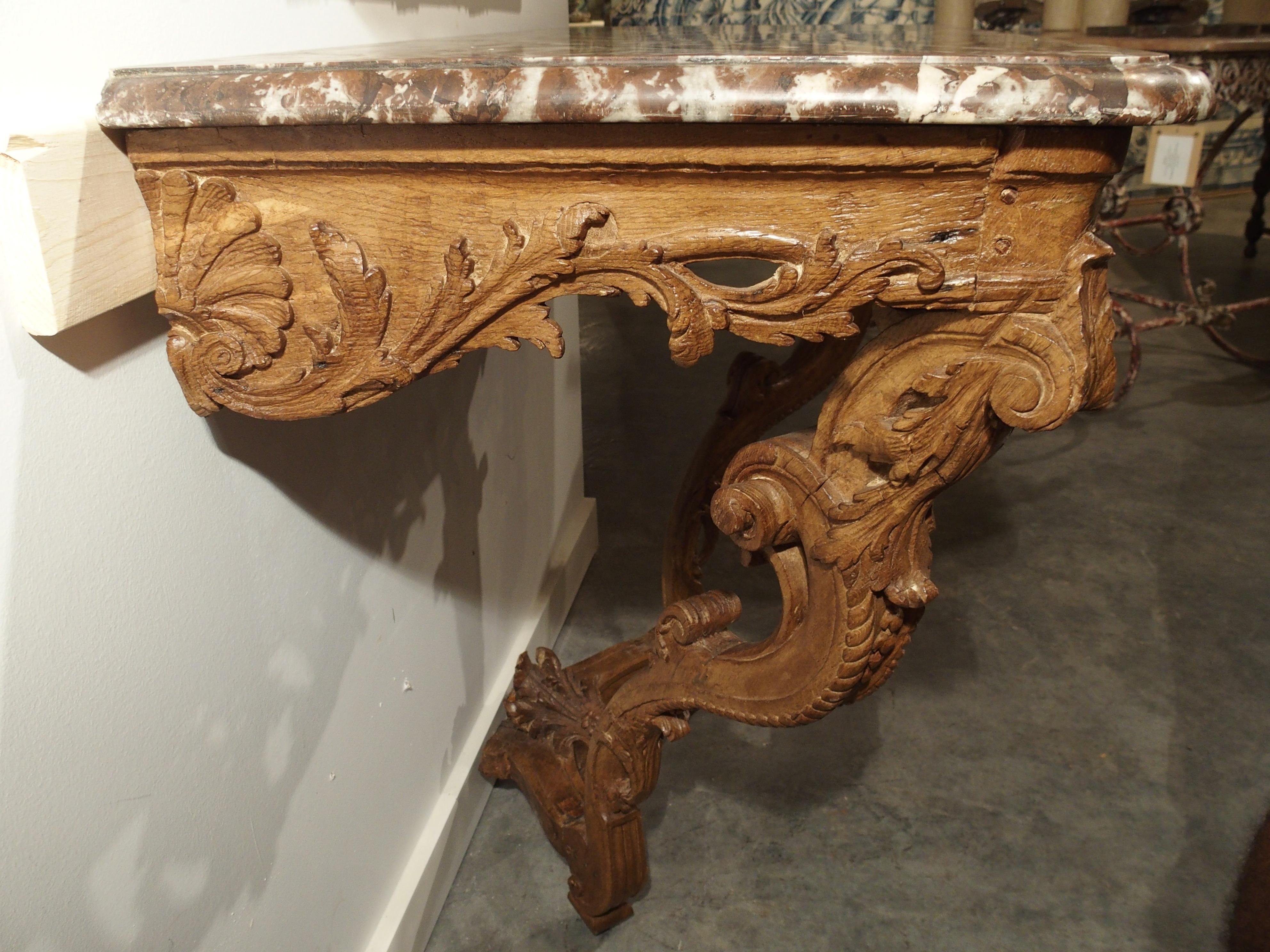 Early 18th Century Oak Regence Console with Rouge Marble Top For Sale 10