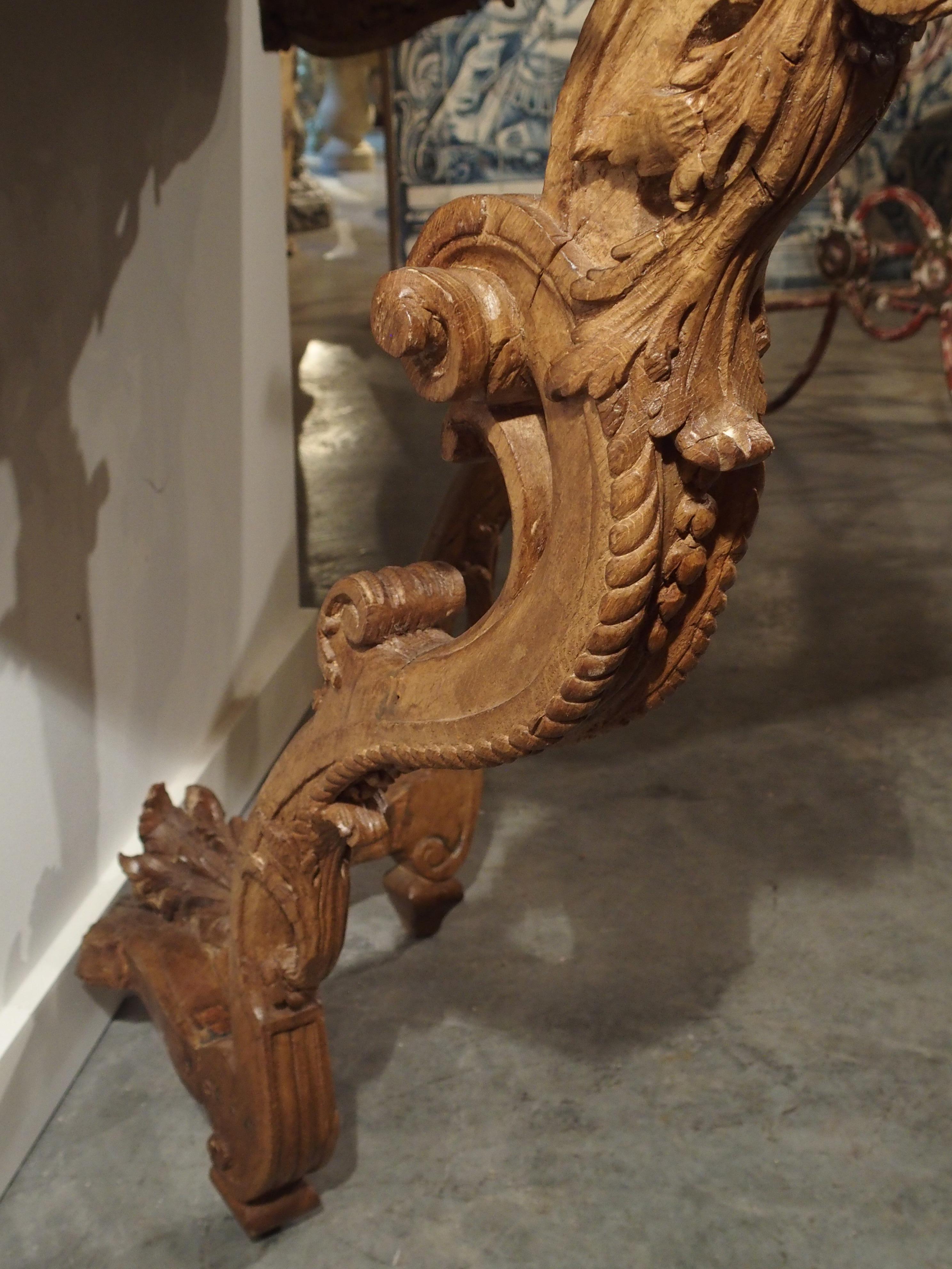 Early 18th Century Oak Regence Console with Rouge Marble Top For Sale 12