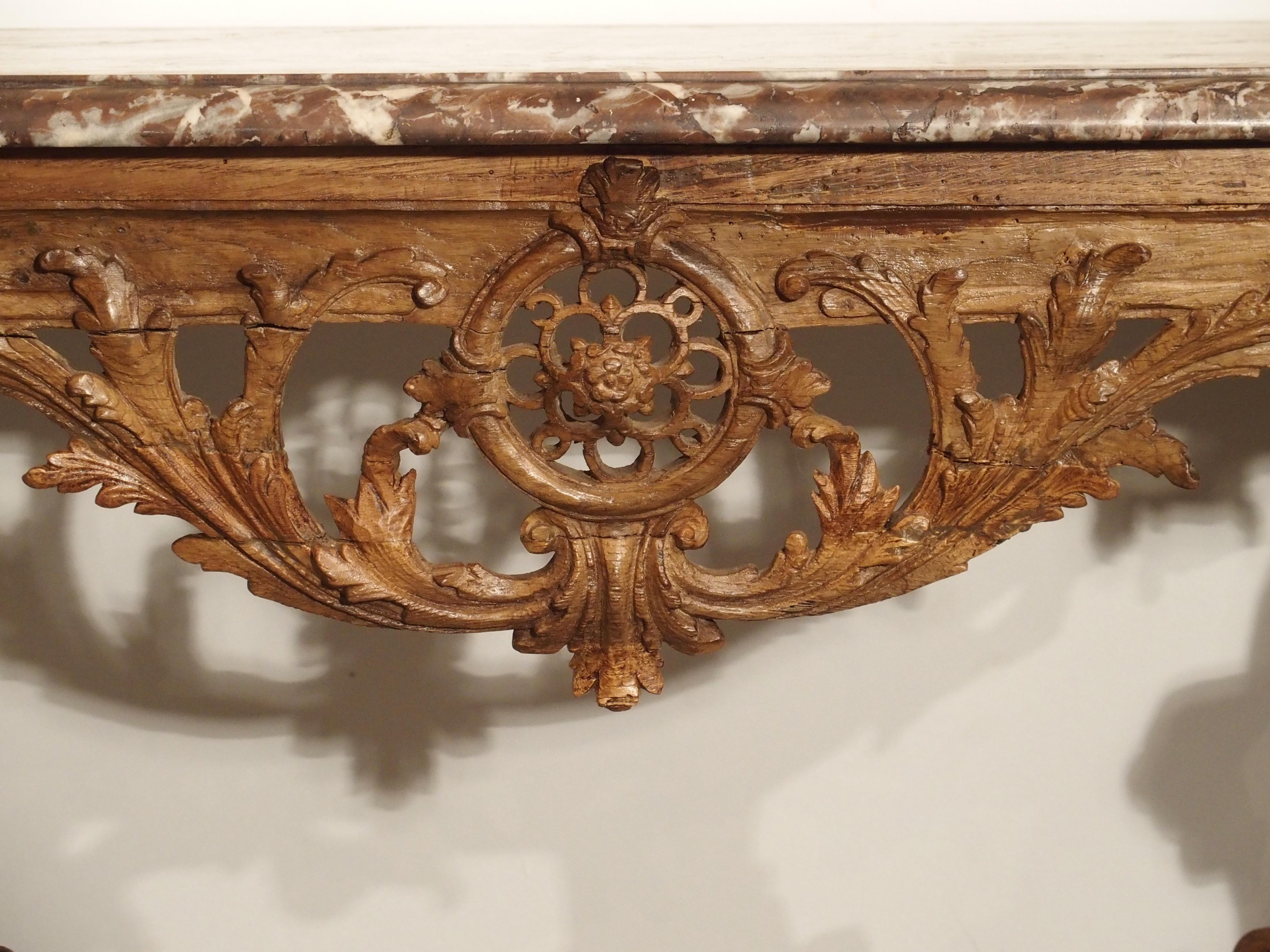 Early 18th Century Oak Regence Console with Rouge Marble Top In Good Condition For Sale In Dallas, TX