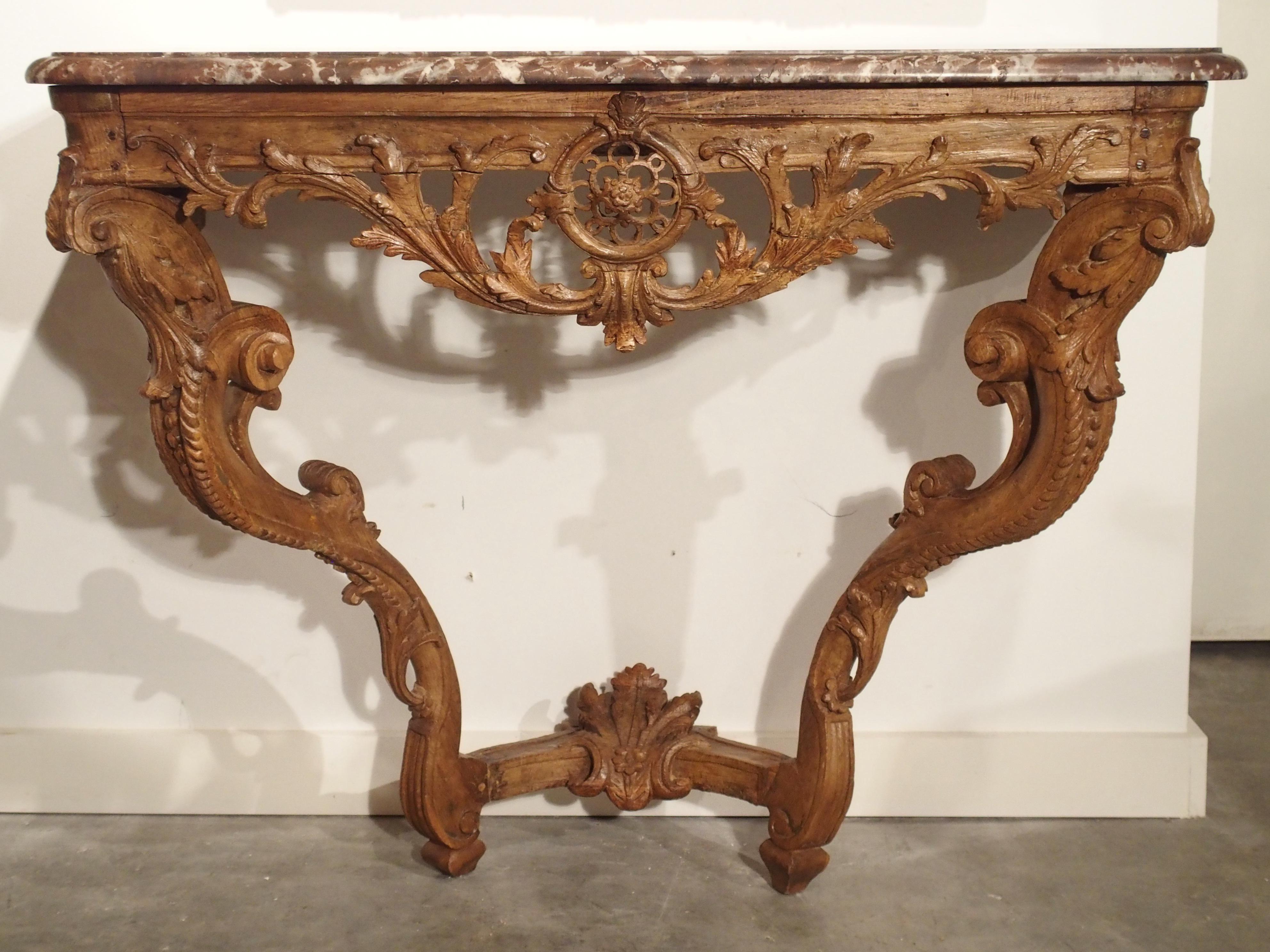 Early 18th Century Oak Regence Console with Rouge Marble Top For Sale 1