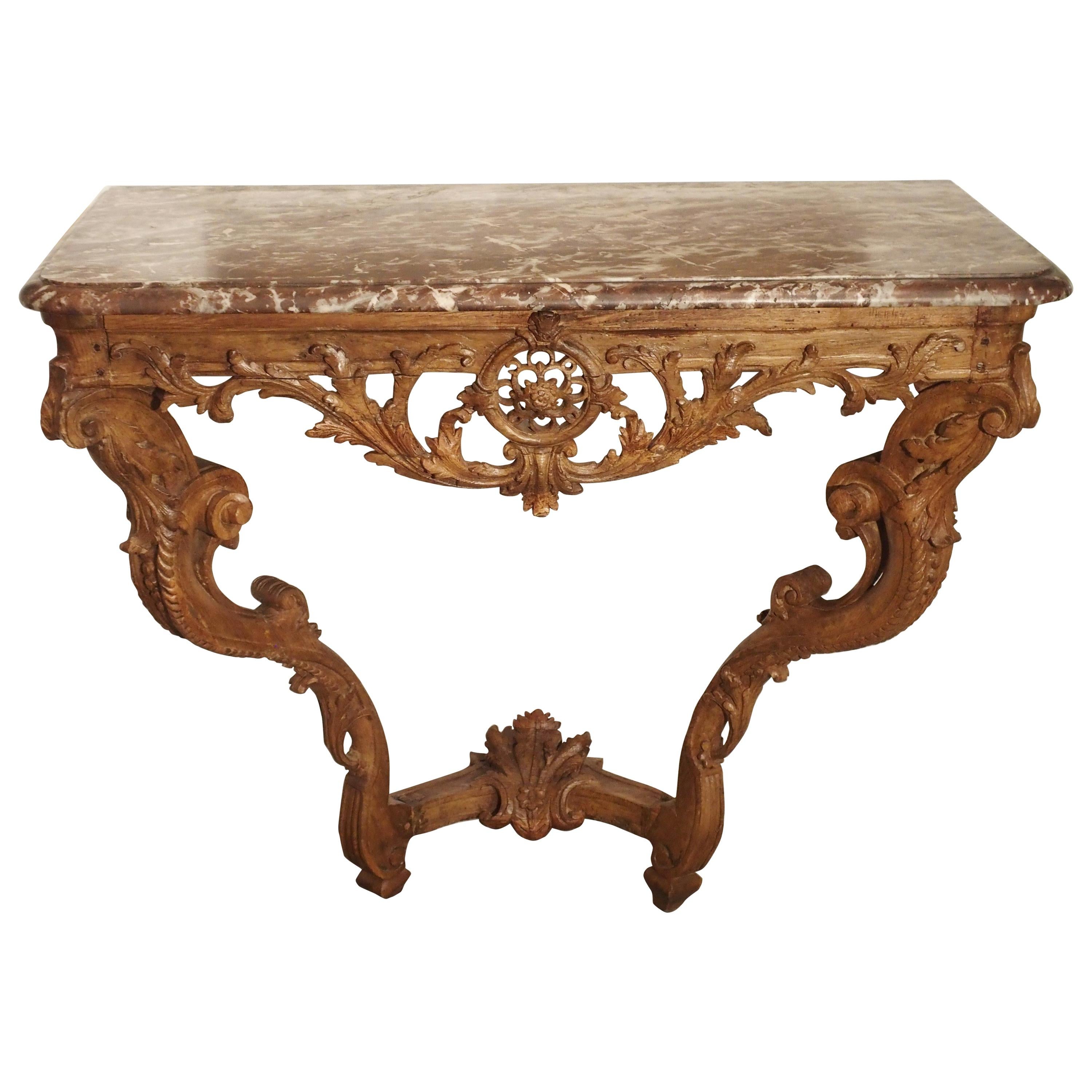 Early 18th Century Oak Regence Console with Rouge Marble Top For Sale