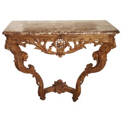 Early 18th Century Oak Regence Console with Rouge Marble Top