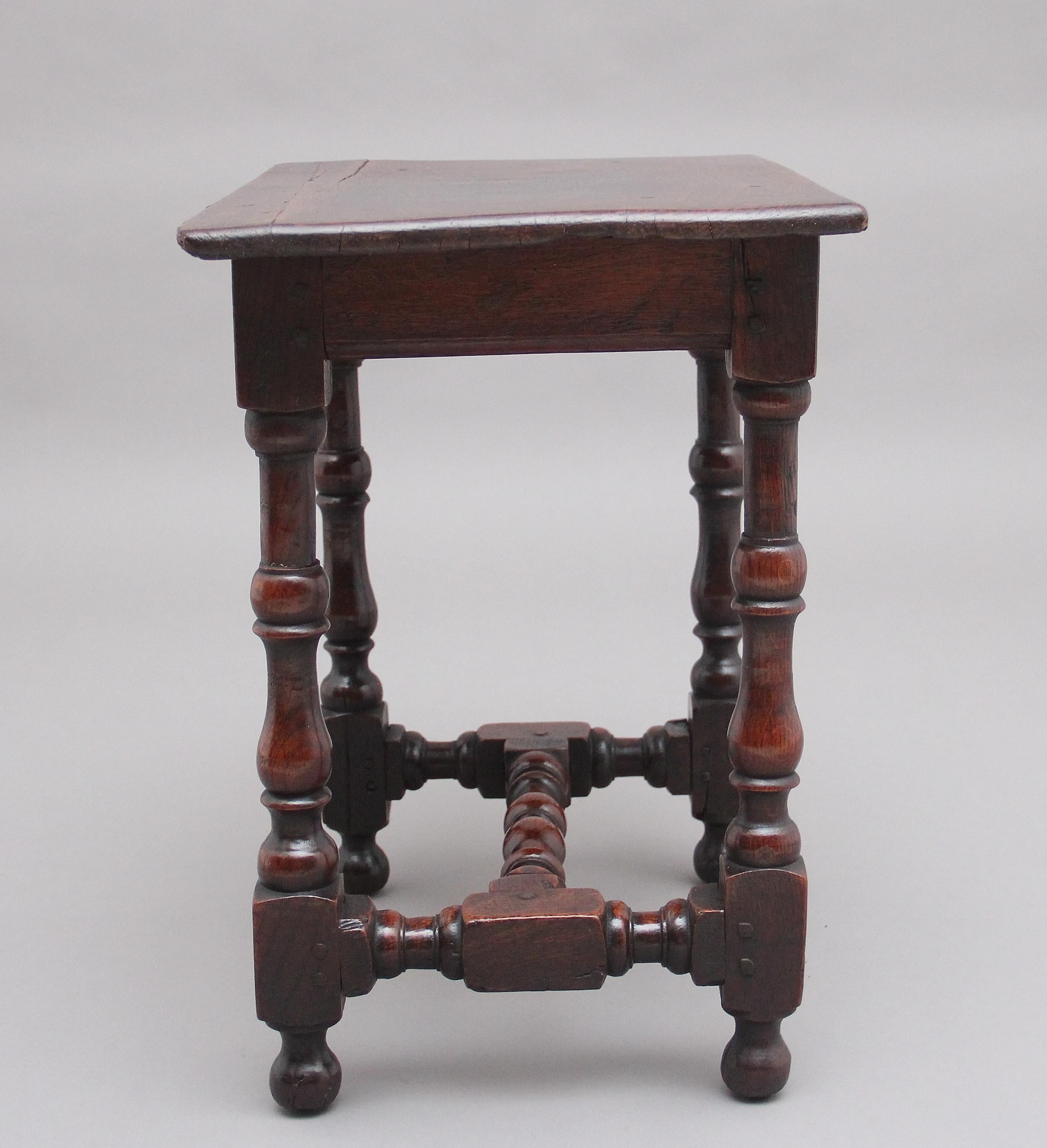 British Early 18th Century Oak Stool For Sale