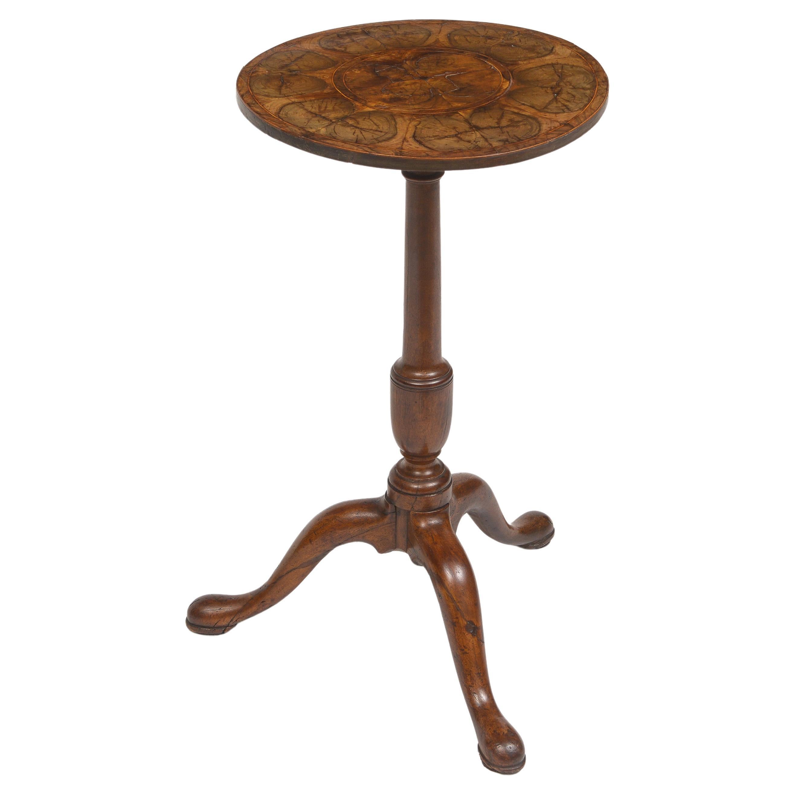 Early 18th Century Oyster Wood Tip Tripod Table For Sale