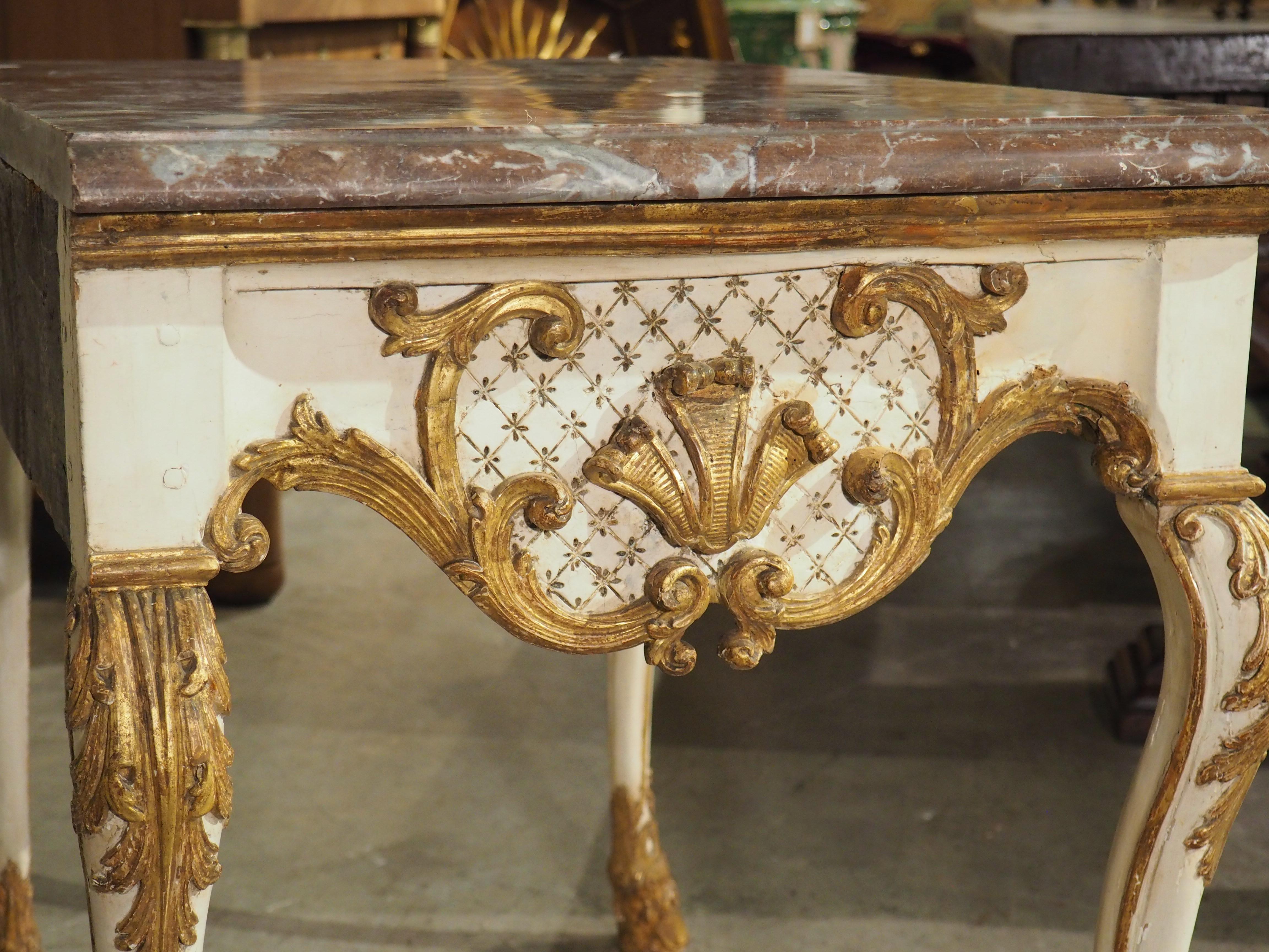 Early 18th Century Painted Italian Console Table with Rouge Royal Marble Top For Sale 6