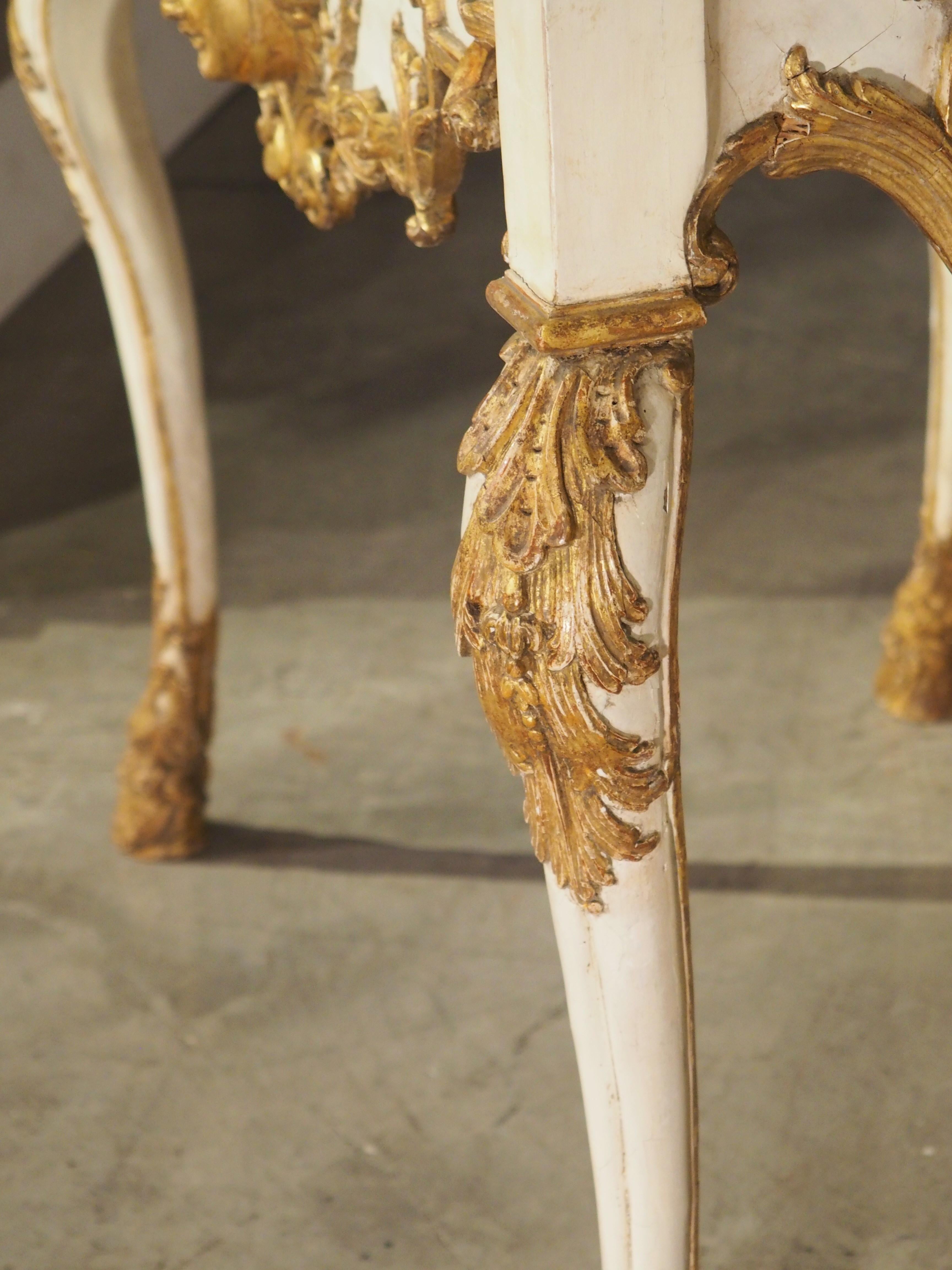 Early 18th Century Painted Italian Console Table with Rouge Royal Marble Top For Sale 12