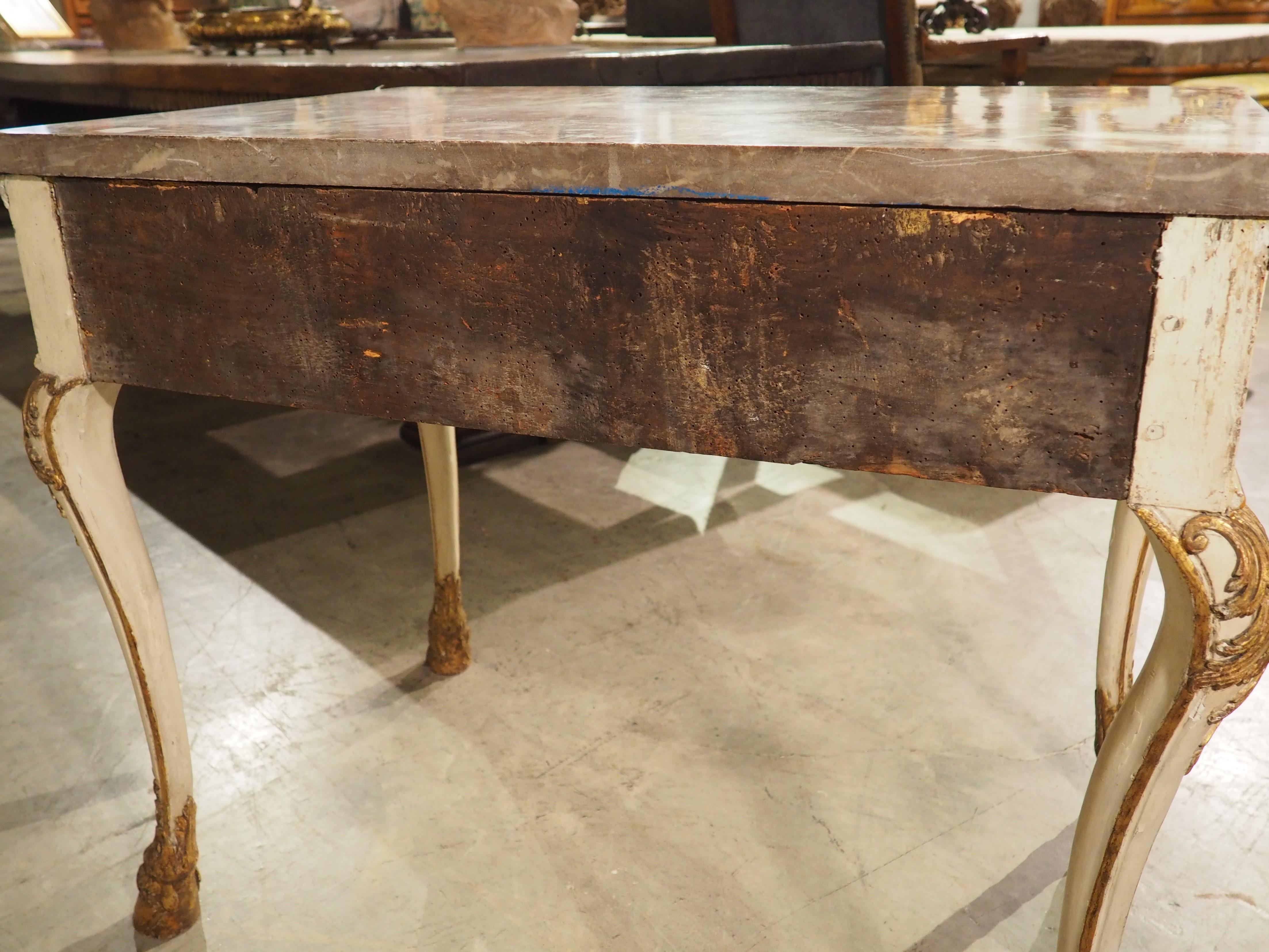 Early 18th Century Painted Italian Console Table with Rouge Royal Marble Top For Sale 15