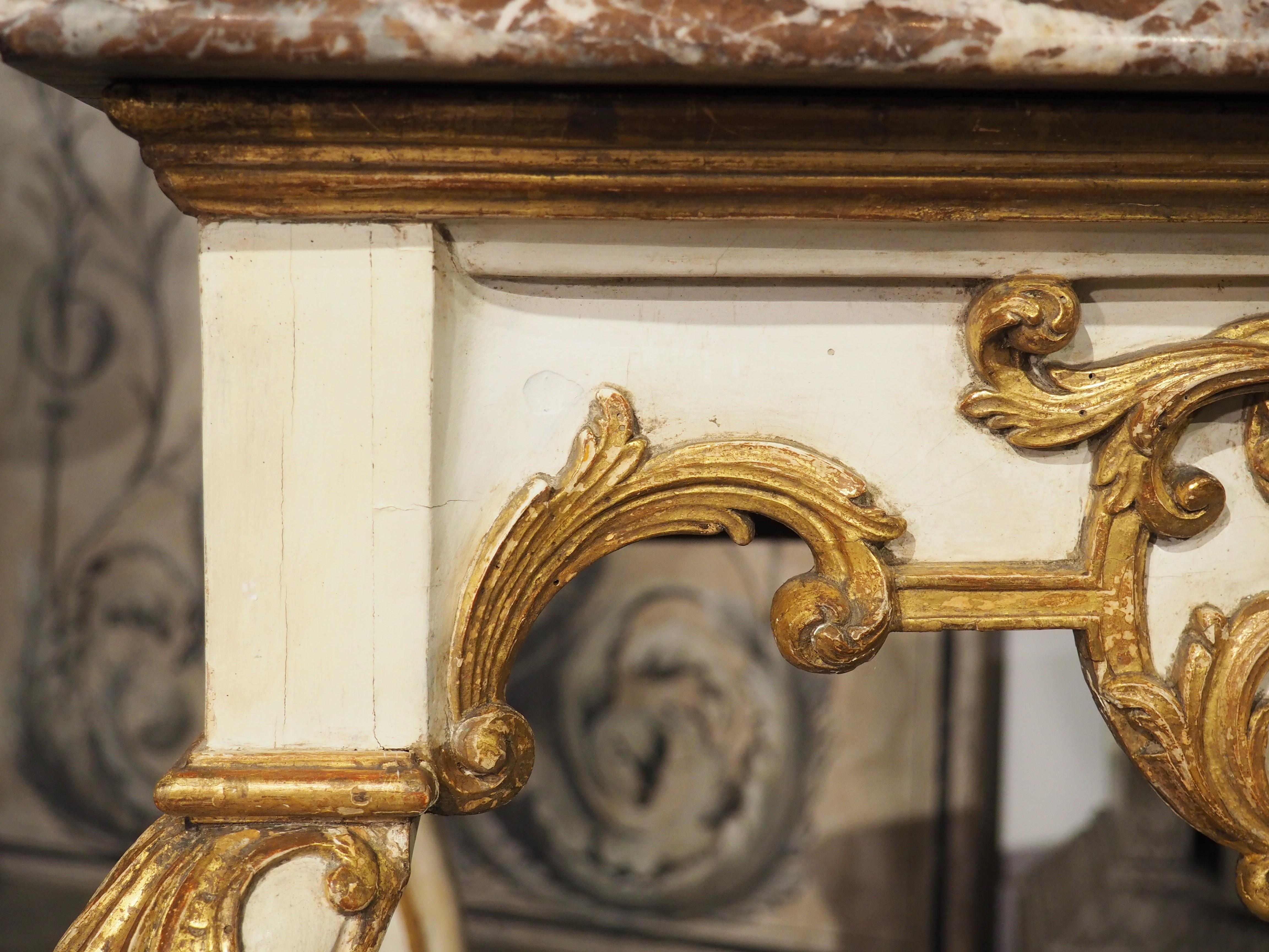 Early 18th Century Painted Italian Console Table with Rouge Royal Marble Top For Sale 3