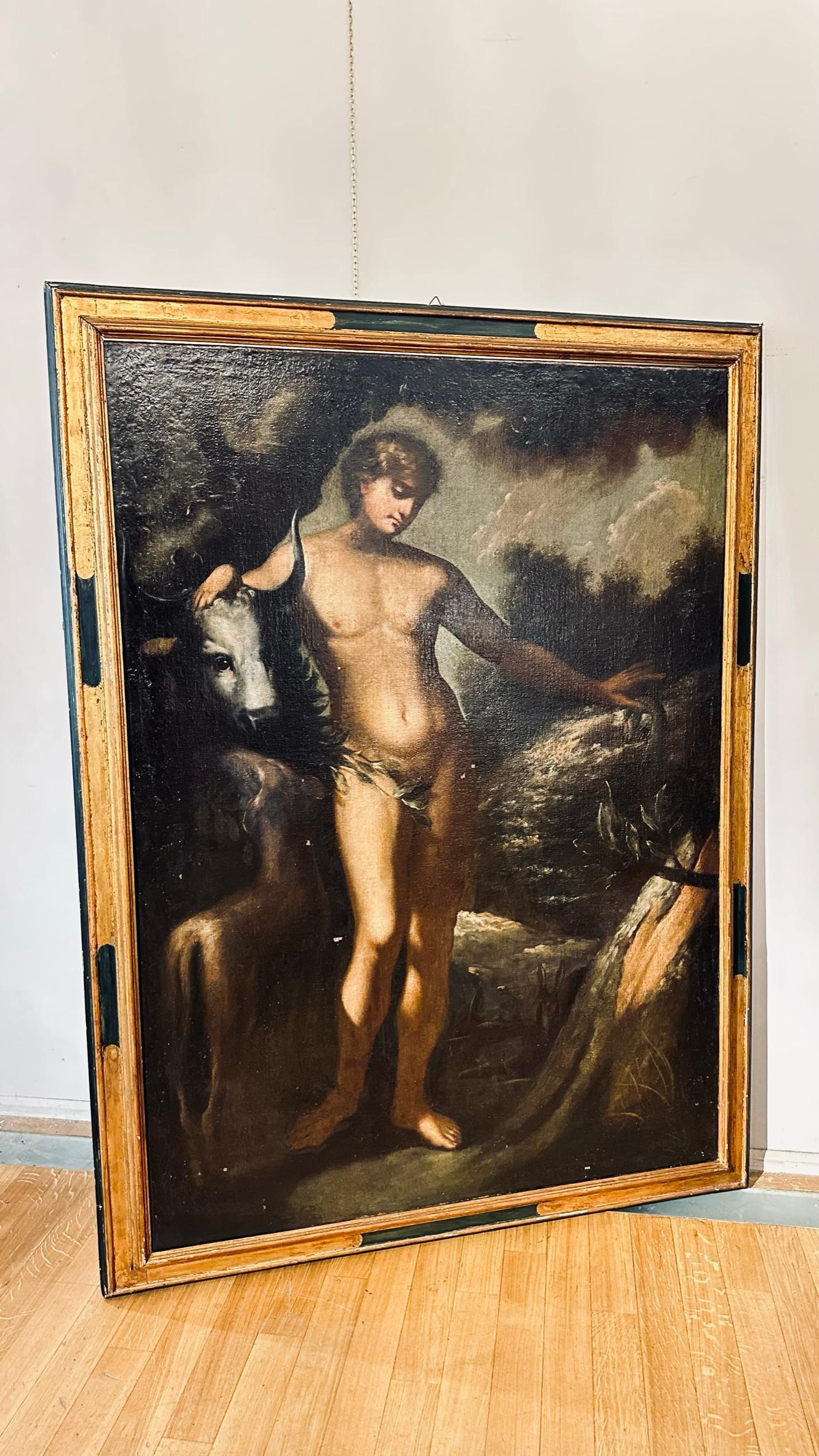 Beautiful large oil painting on canvas. The scene depicted is ascribed to the biblical repertoire of the Old Testament, taken from the book of Genesis (Gen 2.18-20) 