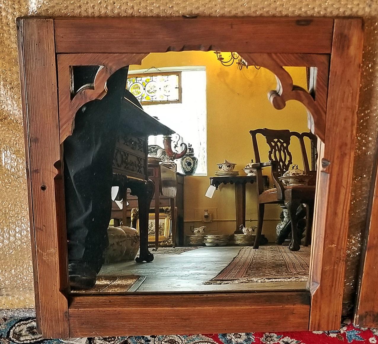 Early 18th Century Pair of Pine Gothic Confessional Door Mirrors, Historical 1