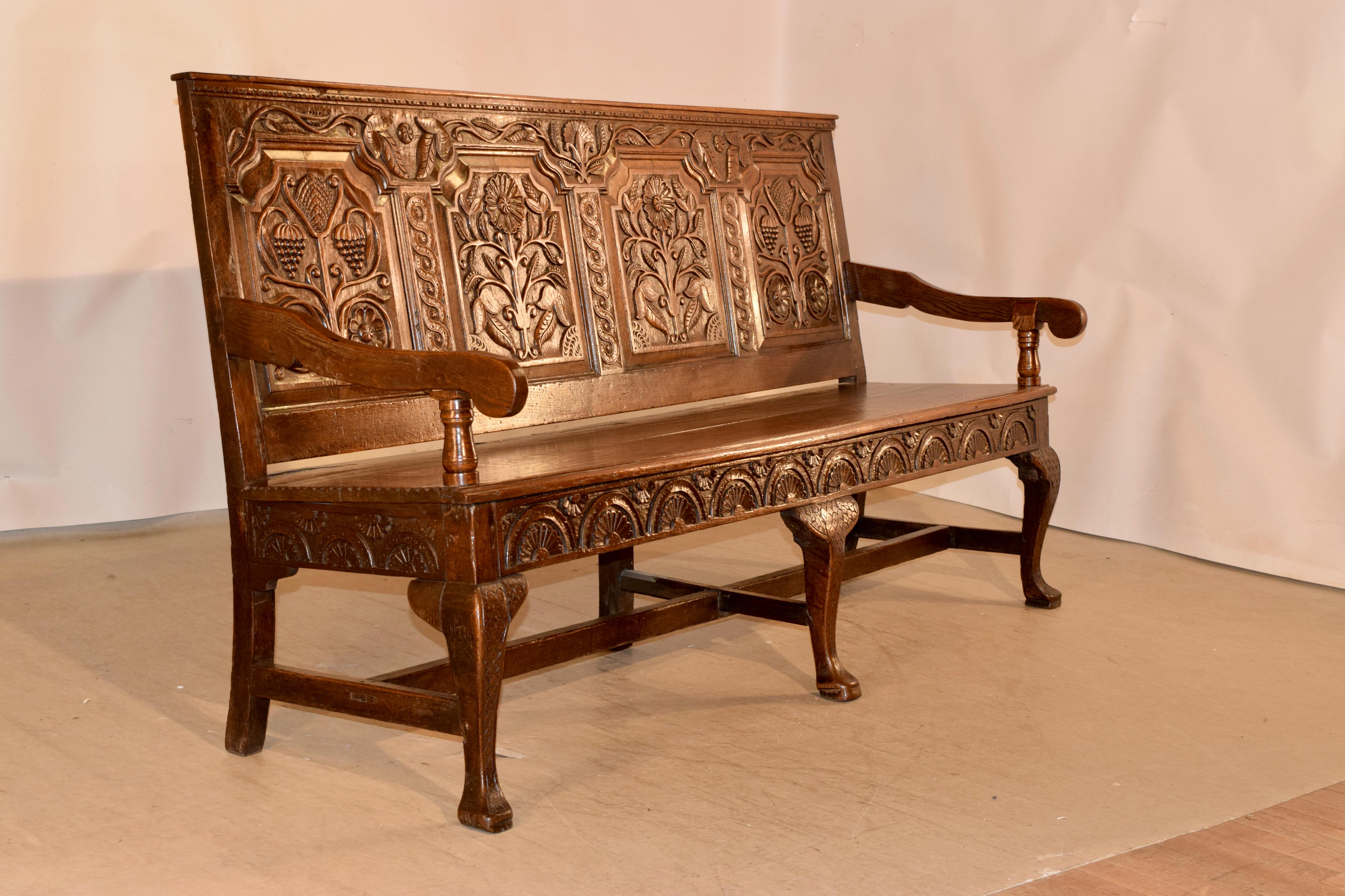 William and Mary Early 18th Century Paneled Bench For Sale