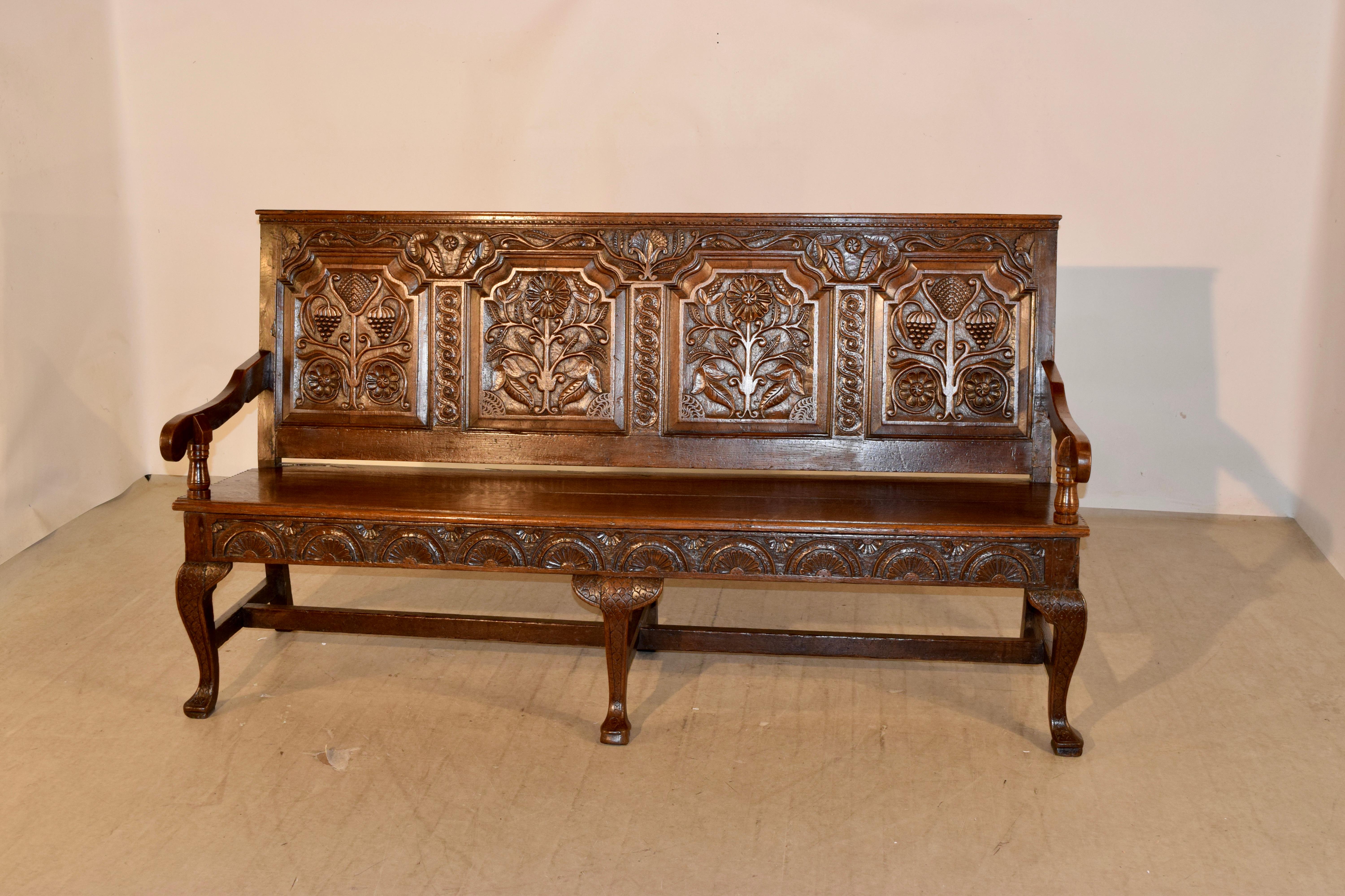 Hand-Carved Early 18th Century Paneled Bench For Sale