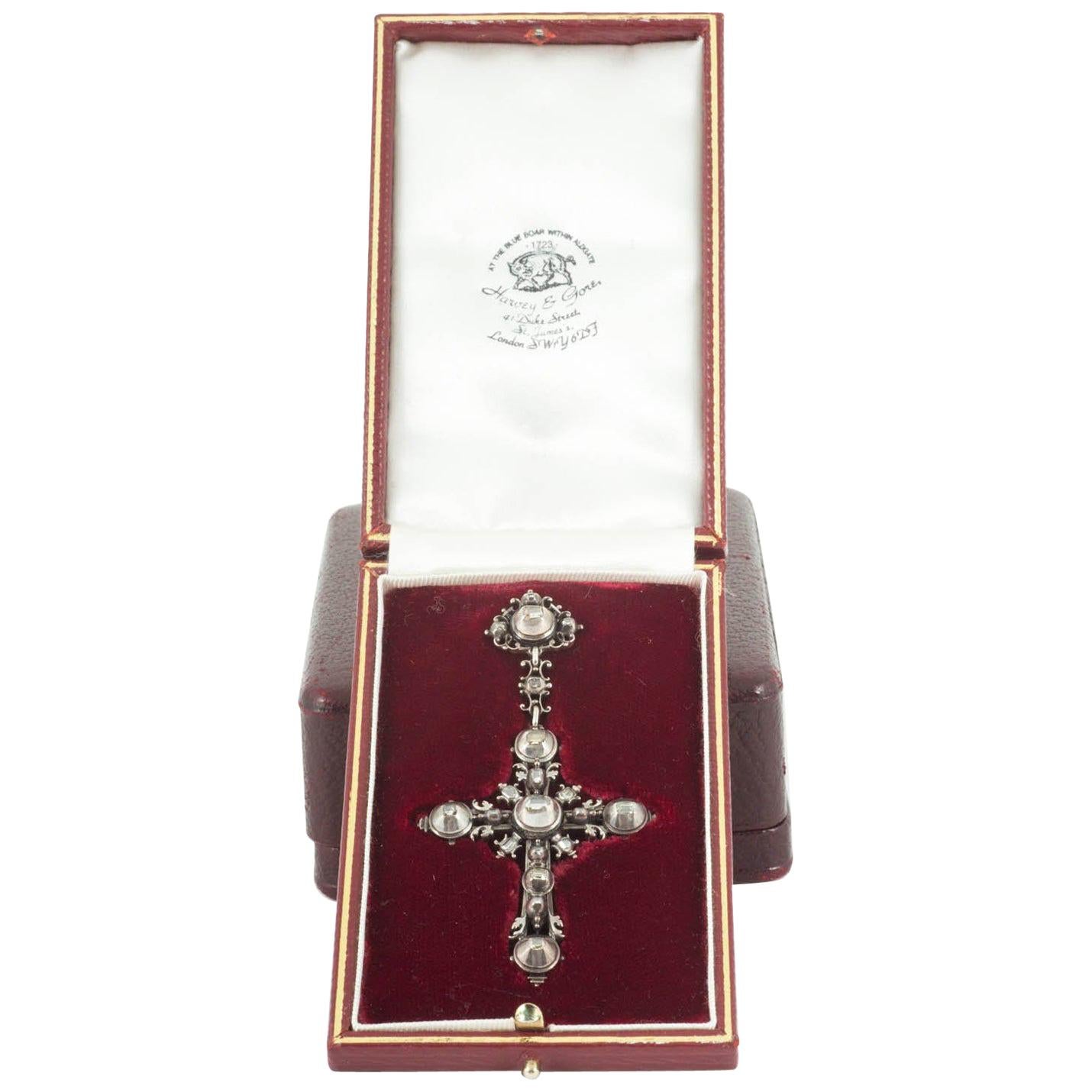 Early 18th Century Pendant, Silver & Table Cut Diamond Cross, French, circa 1720 For Sale