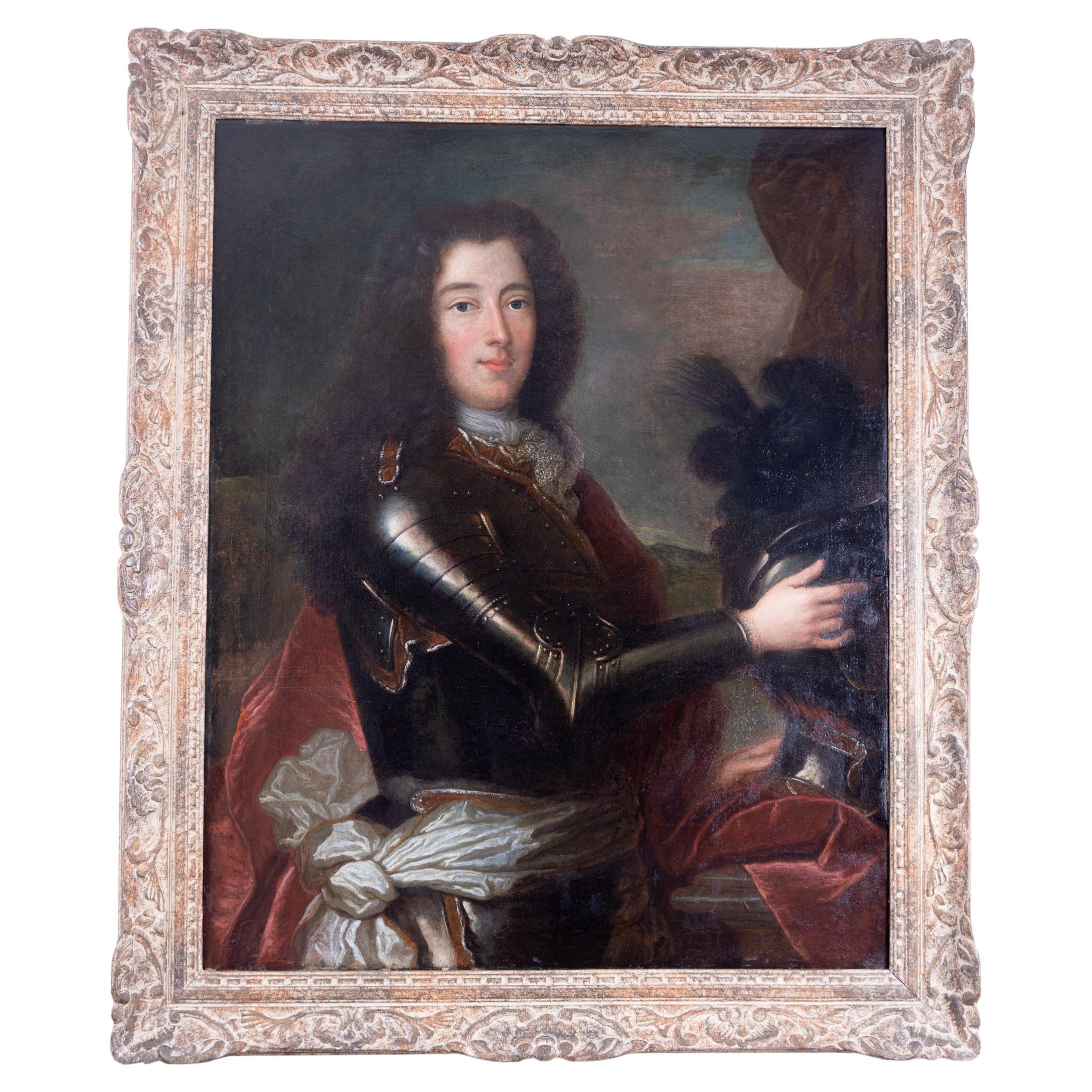 Early 18th Century Portrait of Nobleman Outfitted in Suit of Armour
