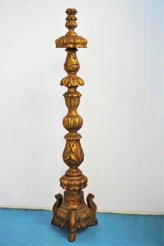 Early 18th Century Portuguese Carved Giltwood Church Torchère, Candleholder