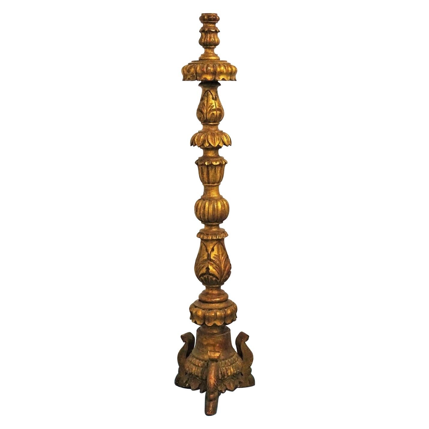 Early 18th Century Portuguese Carved Giltwood Church Torchère, Candleholder