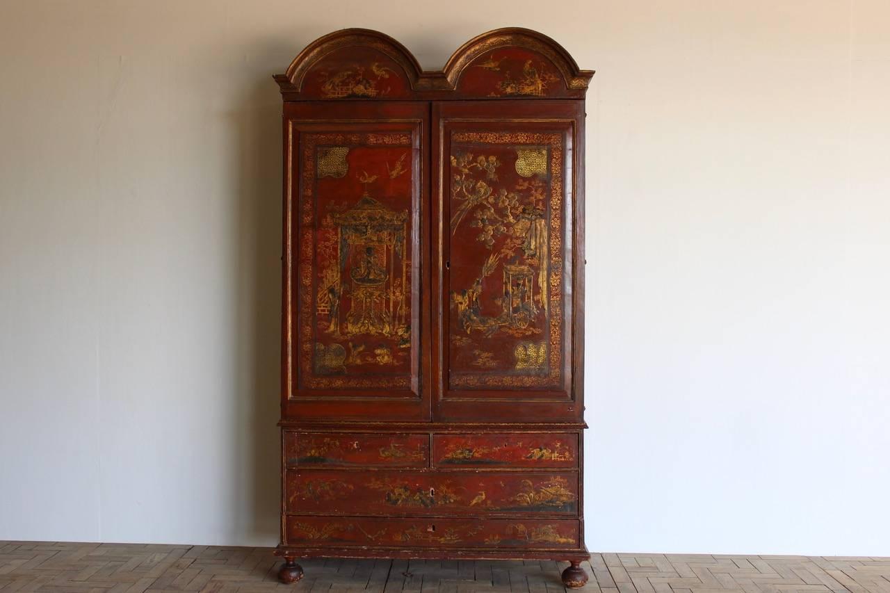 A fine quality and of great proportions, early 18th century Portuguese red lacquer cabinet, retaining the original chinoiserie decoration, in the English taste. This elegant piece will make a statement in any setting. 

Portugal, circa