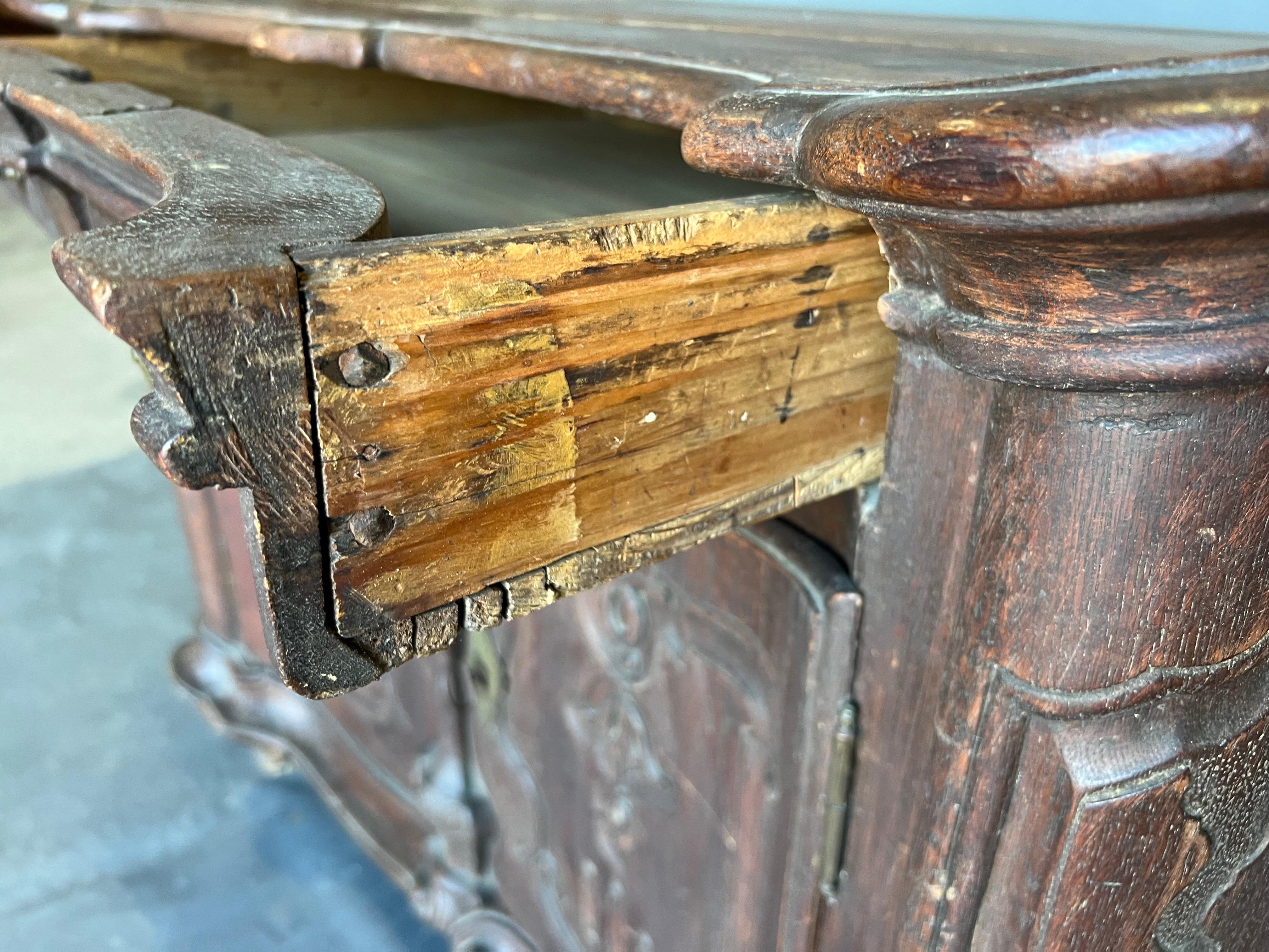 18th Century and Earlier Early 18th Century Portuguese Rococo Cabinet with Shaped Top For Sale