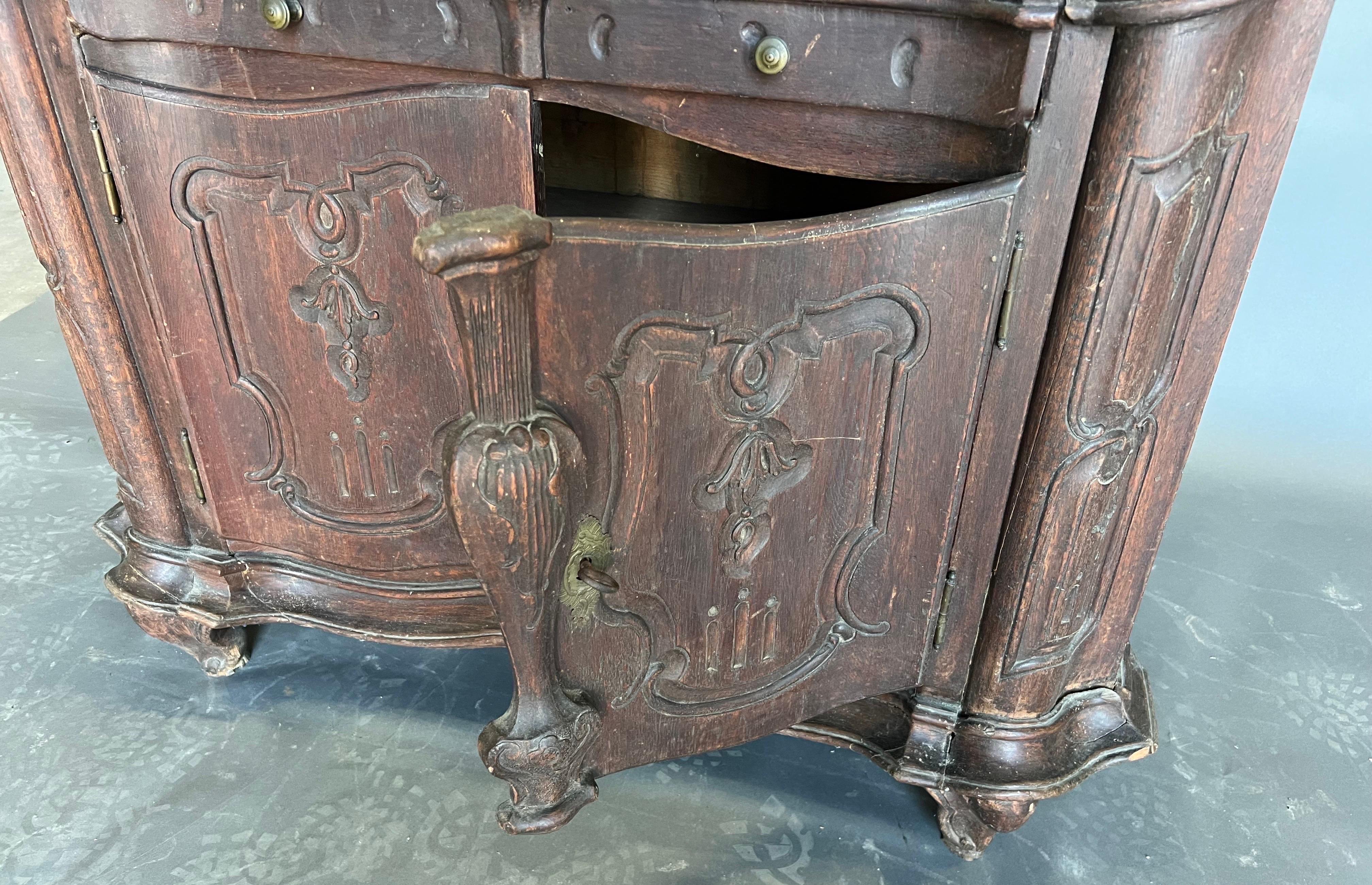 Hardwood Early 18th Century Portuguese Rococo Cabinet with Shaped Top For Sale