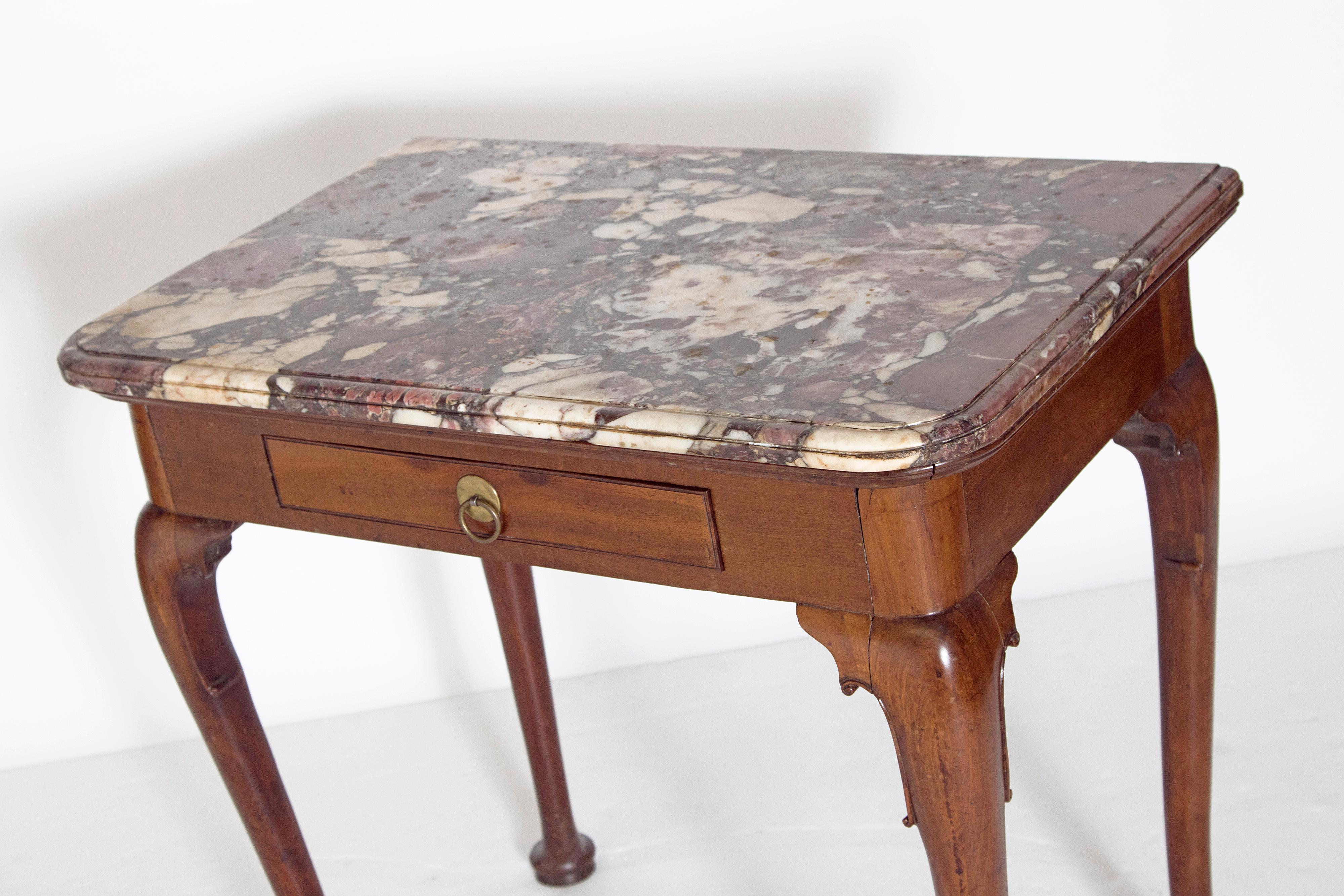 Marble Early 18th Century Queen Anne Mahogany Side Table