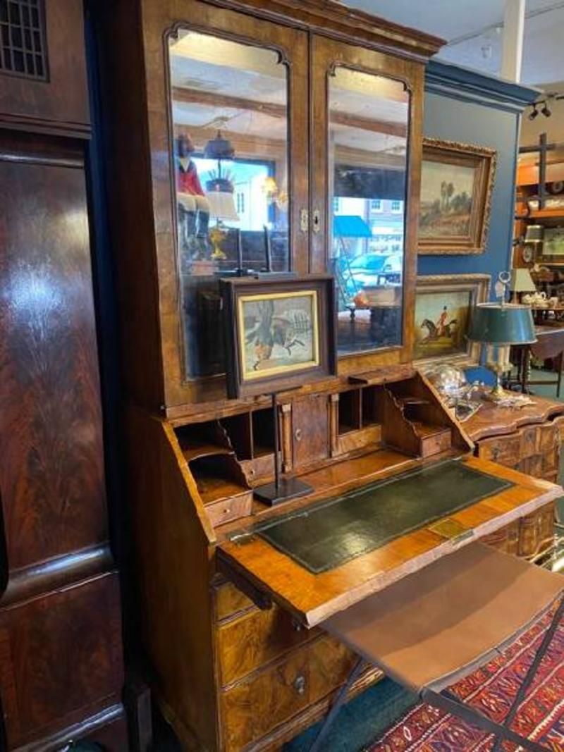 English Early 18th Century Queen Anne Period Walnut Bureau Bookcase