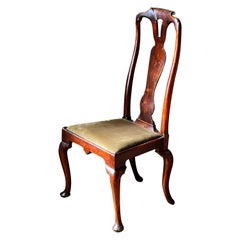 Early 18th Century Queen Anne Walnut Side Chair in Olive Velvet