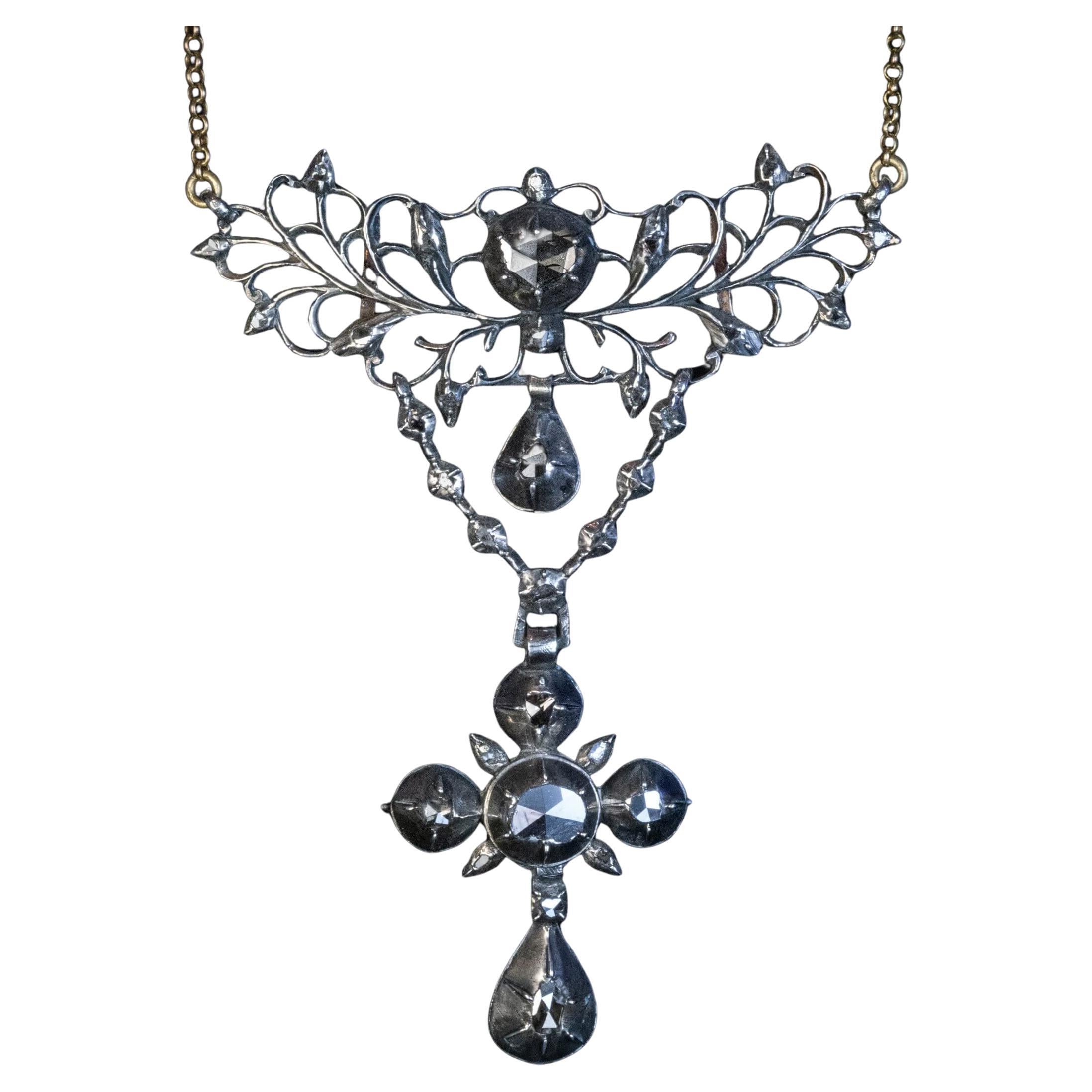 Early 18th Century Rococo Diamond Cross Necklace For Sale