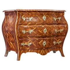 Antique Early 18th Century rococo inlaid plum bombe chest of drawers