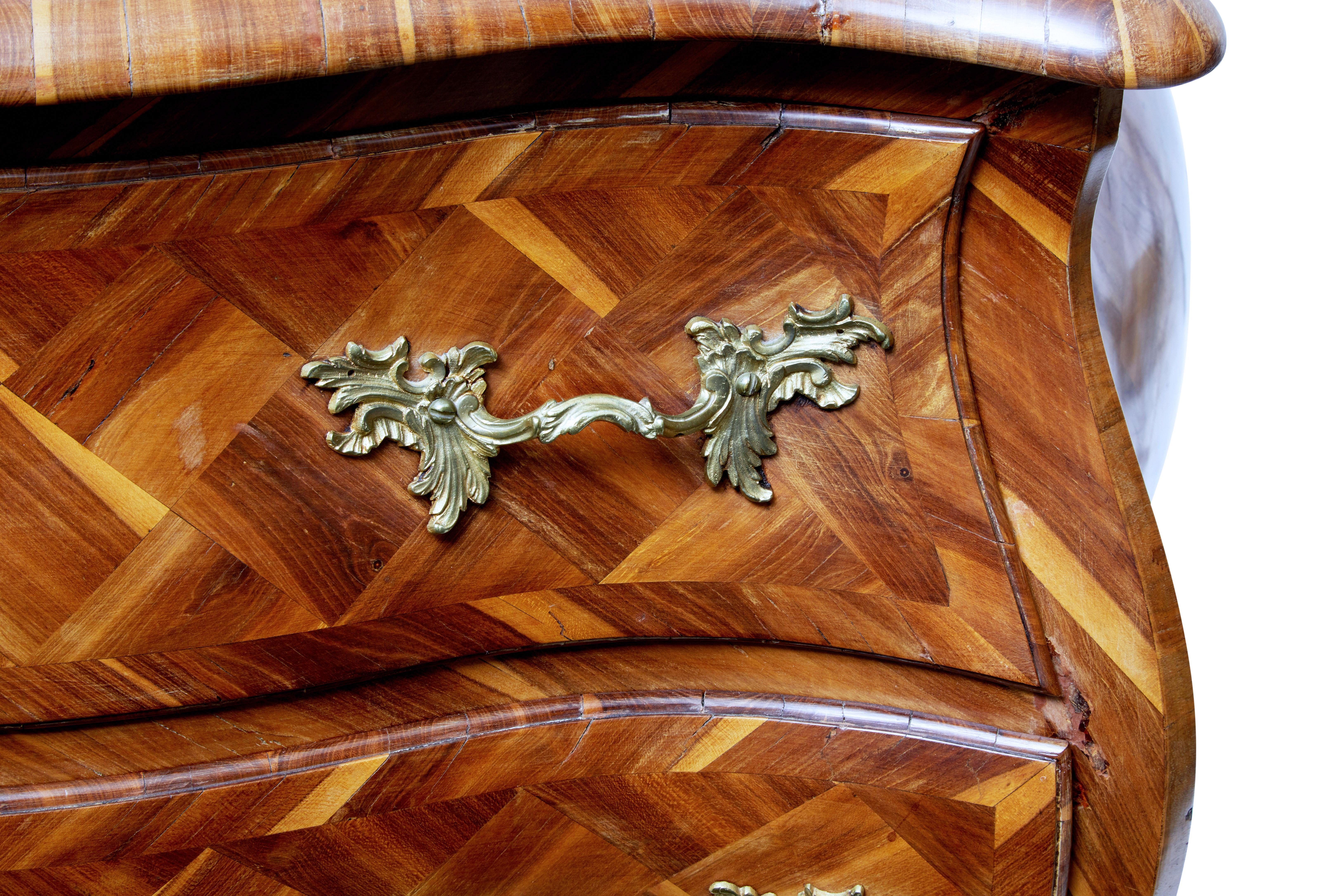 Early 18th Century Rococo Parquetry Plum Bombe Commode 2