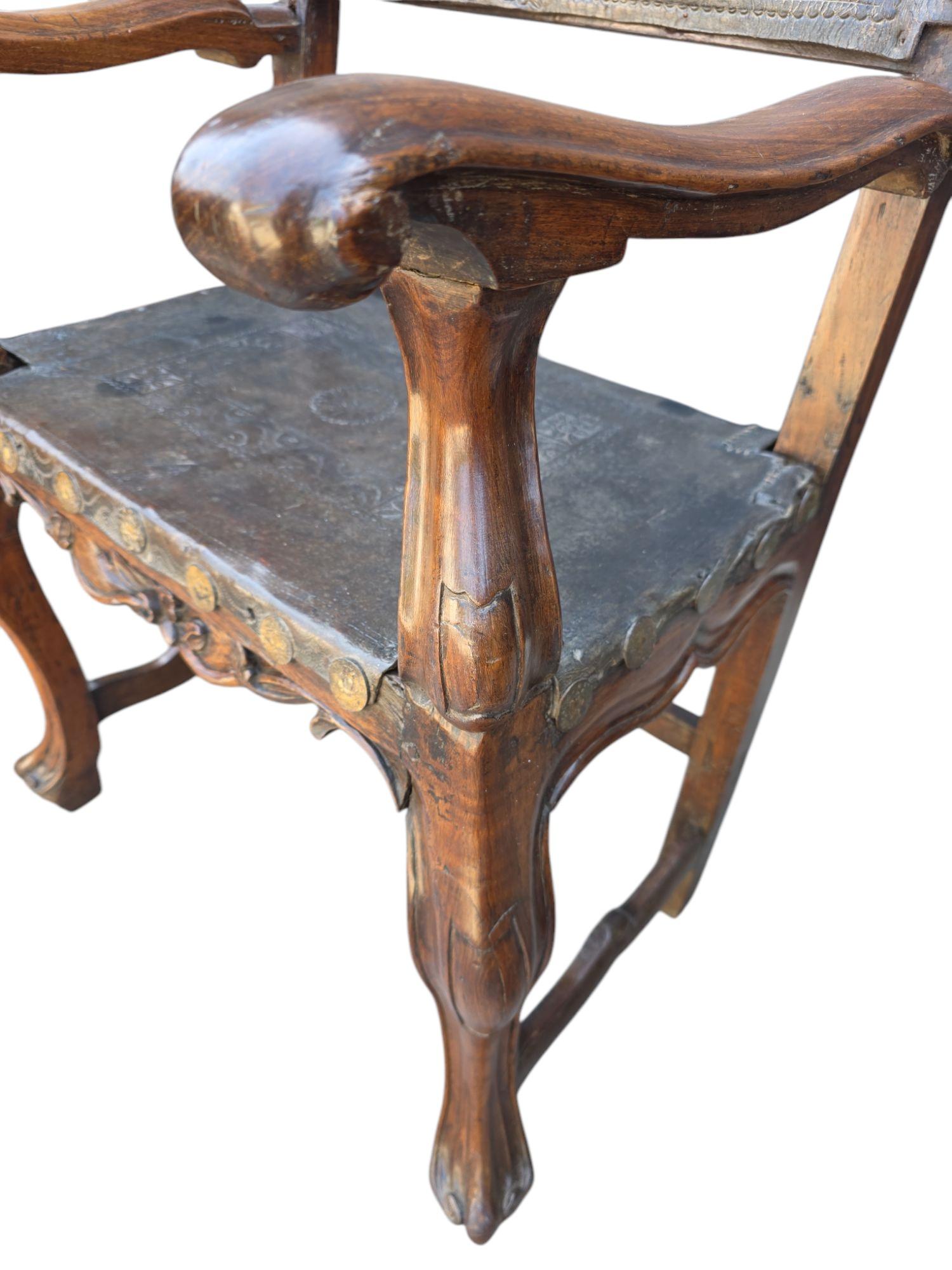 Hand-Crafted Early 18th Century Spanish Arm Chairs - Similar Pair For Sale