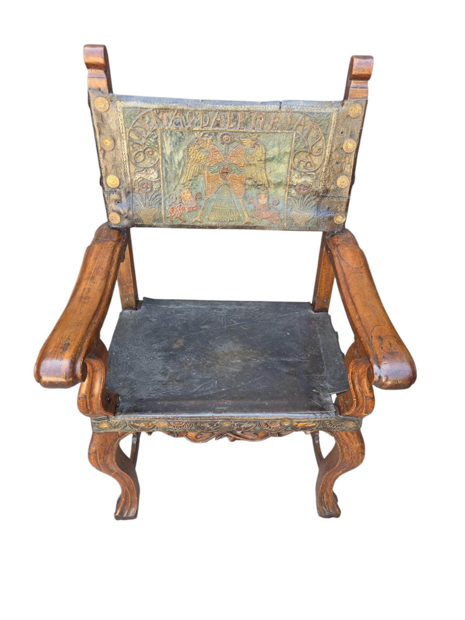 Leather Early 18th Century Spanish Arm Chairs - Similar Pair For Sale