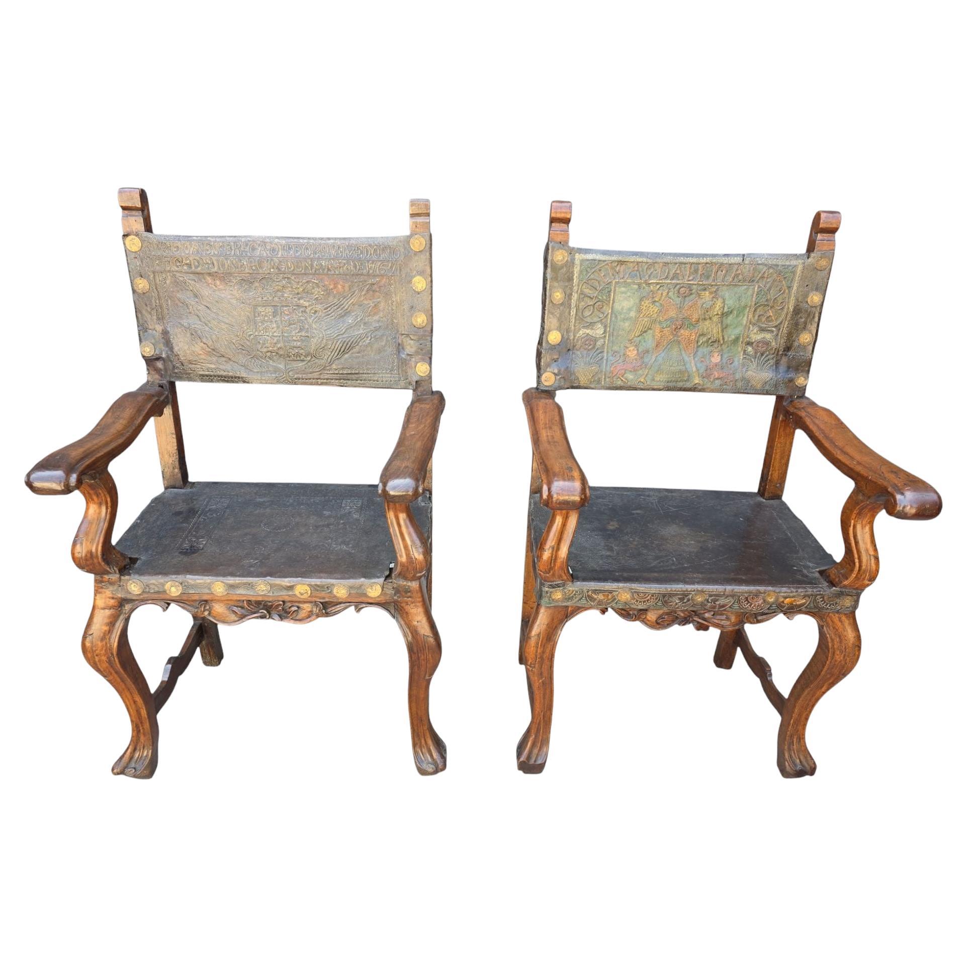 Early 18th Century Spanish Arm Chairs - Similar Pair For Sale