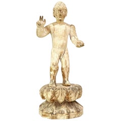 Early 18th Century Spanish Carved Christ Child Pine Statue with Original Gesso