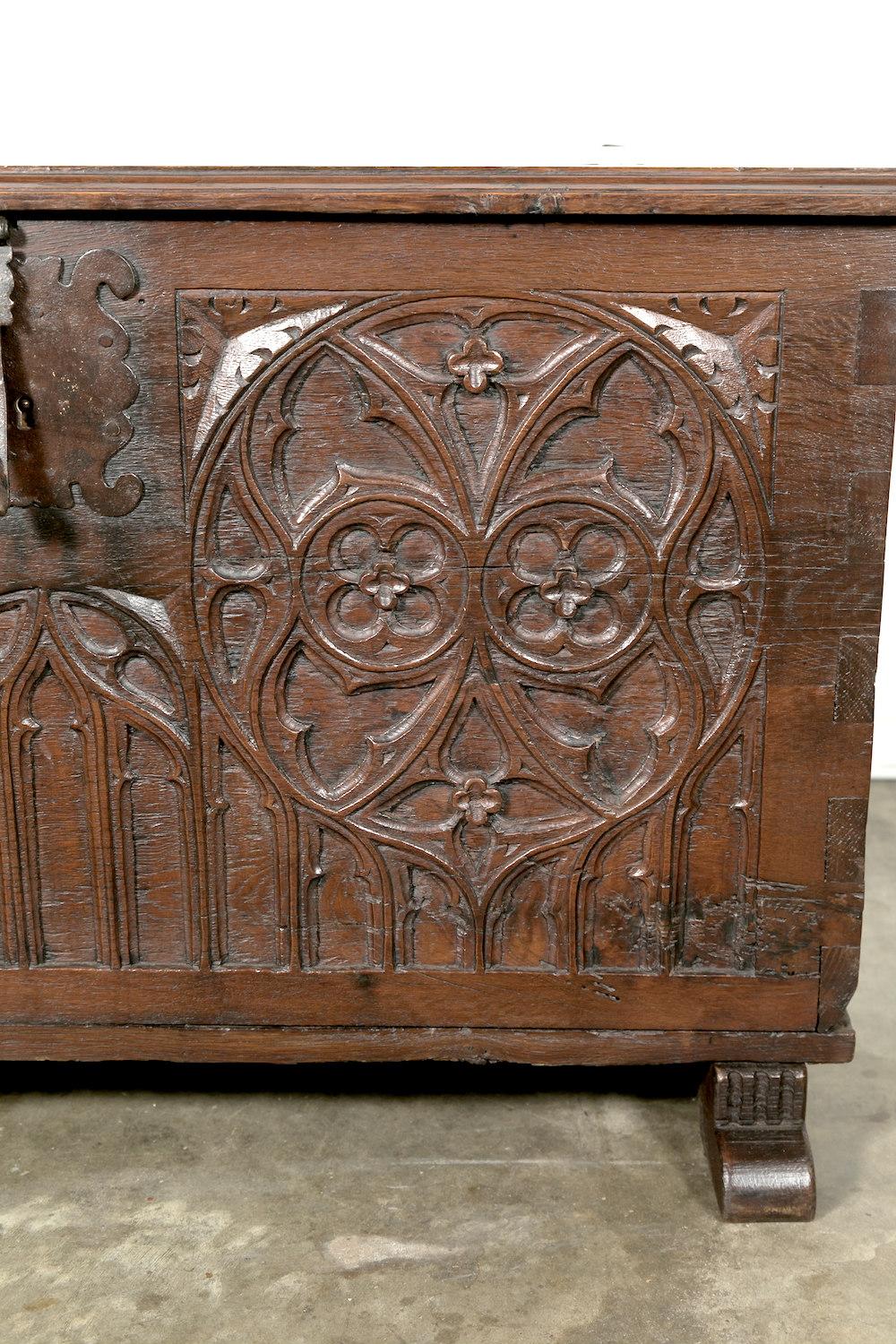 Early 18th Century Spanish Carved Oak Gothic Style Coffer or Chest 7