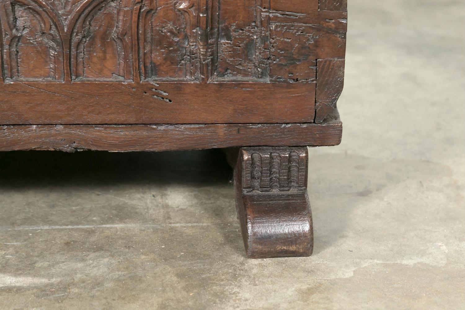 Early 18th Century Spanish Carved Oak Gothic Style Coffer or Chest 8