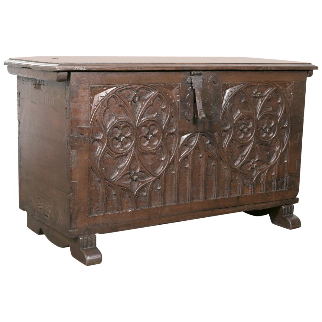 Early 18th Century Spanish Carved Oak Gothic Style Coffer or Chest