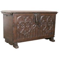 Early 18th Century Spanish Carved Oak Gothic Style Coffer or Chest