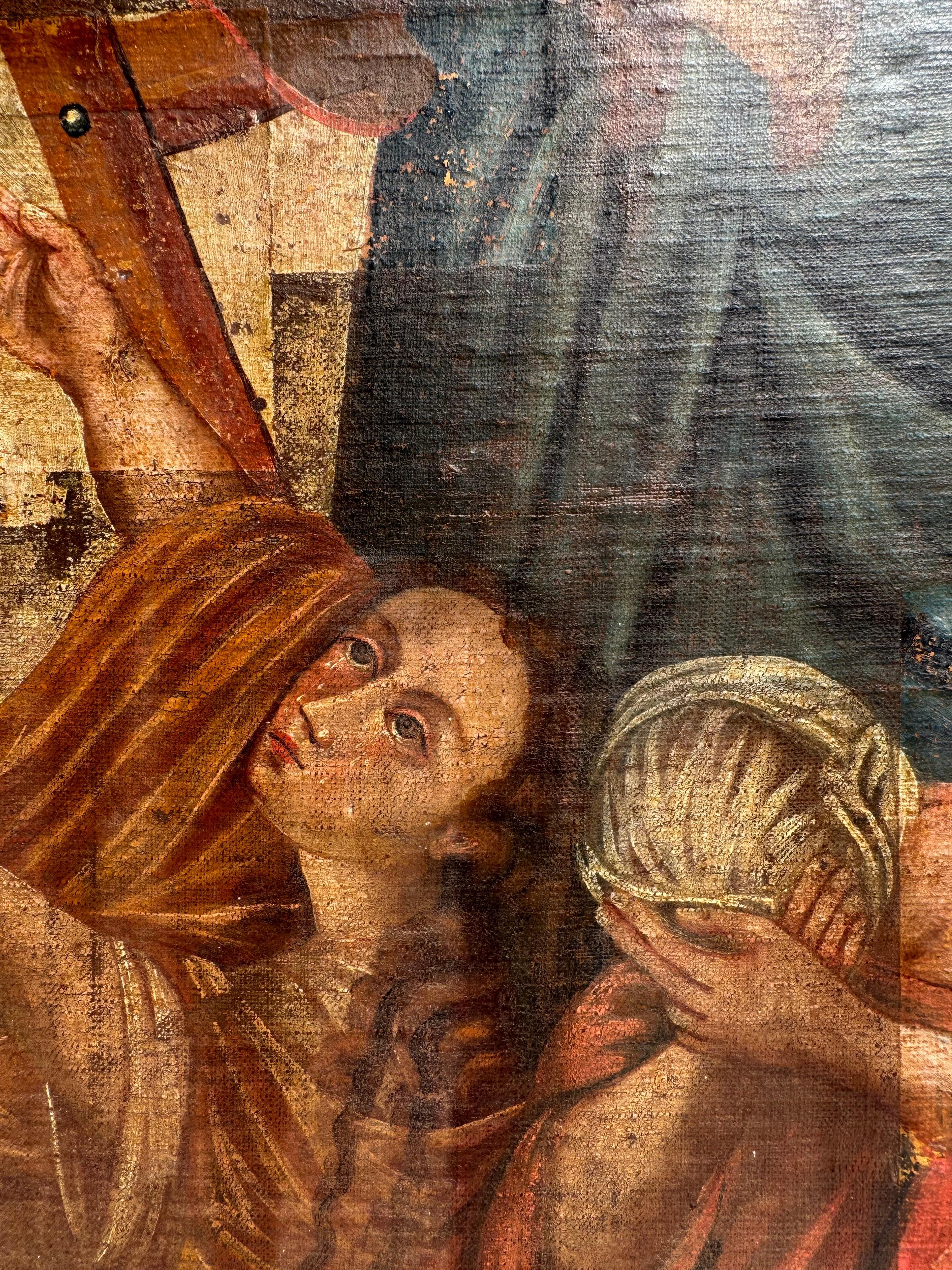 Frühes 18. Jahrhundert Spanisches Kolonialöl auf Leinwand - Der Abstieg vom Kreuz im Angebot 5