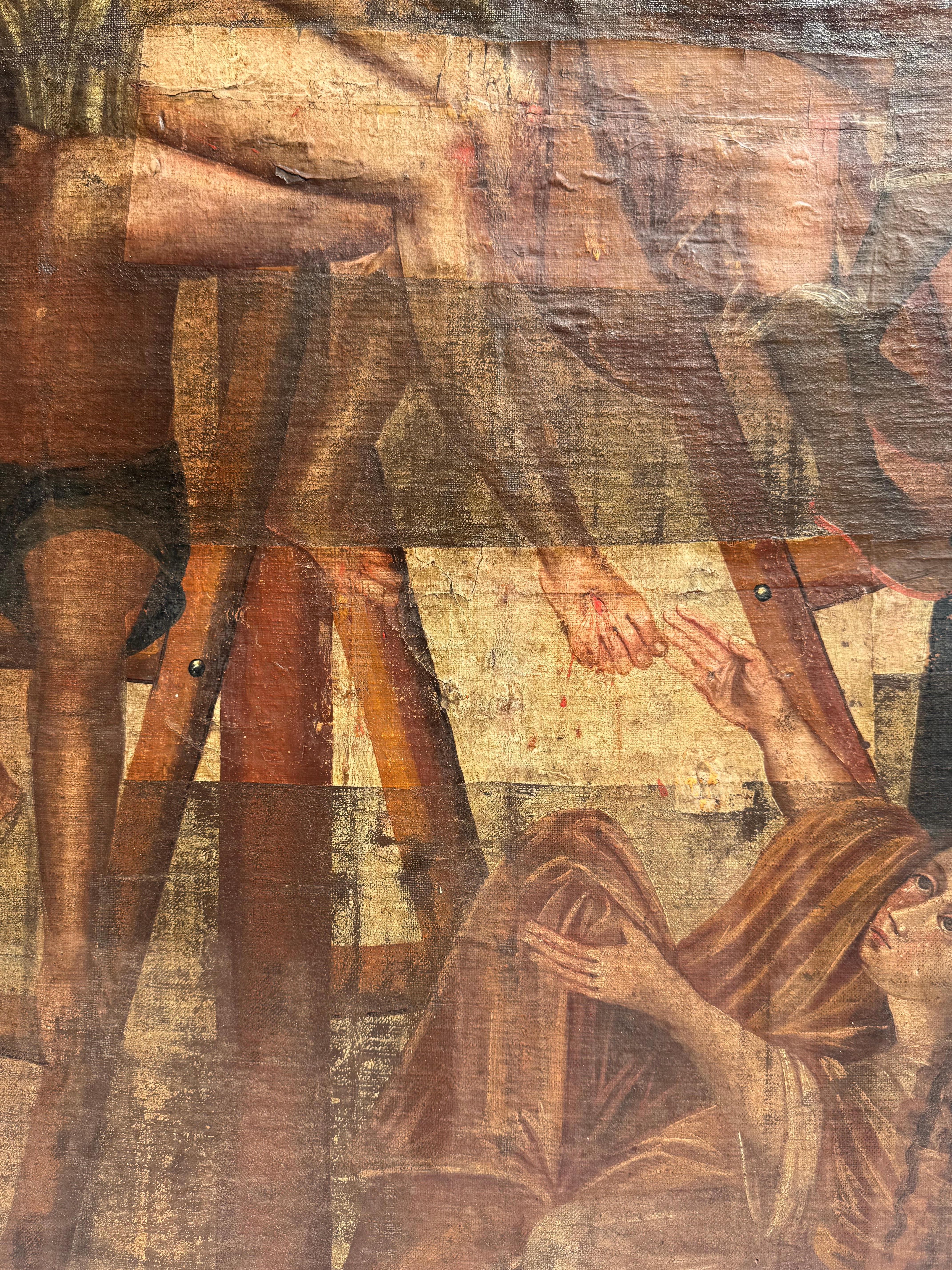 Frühes 18. Jahrhundert Spanisches Kolonialöl auf Leinwand - Der Abstieg vom Kreuz im Angebot 3